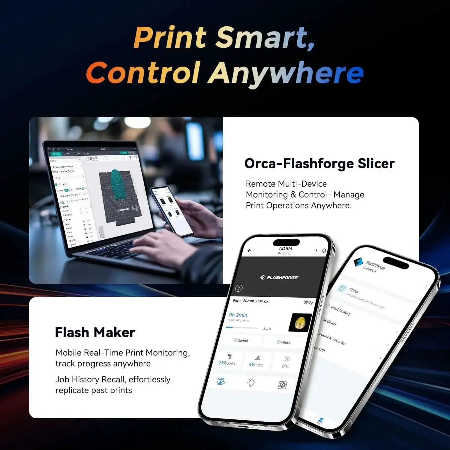 Fast 3D Printer AD5M With 1 Click Auto Calibration CoreXY Precision For High Speed Printing 600mm Per Second 3S Quick Swap Nozzle Plug And Play Enclosure 220mm Build Volume Includes 50g HS PLA Filament - Image 3