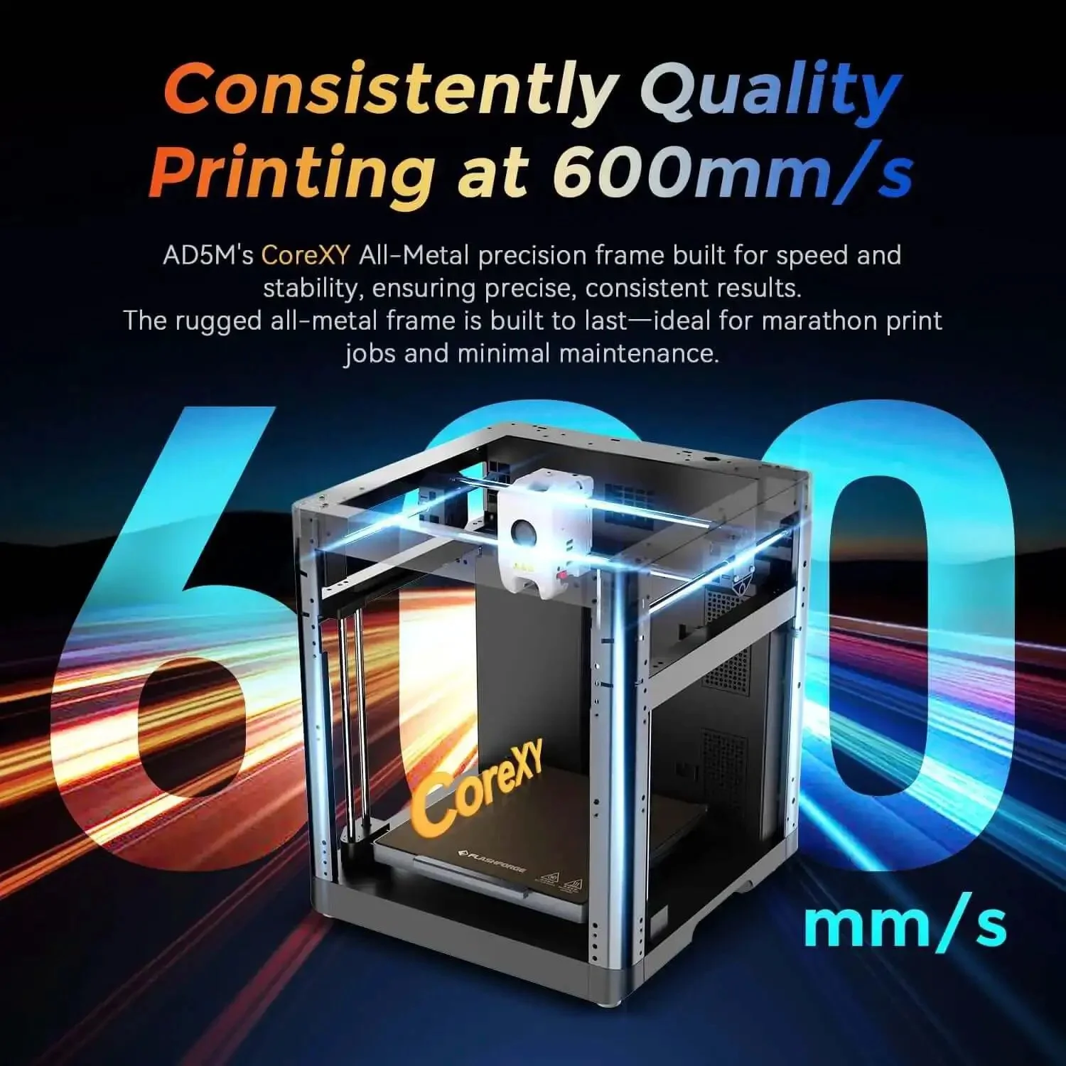 Fast 3D Printer AD5M With 1 Click Auto Calibration CoreXY Precision For High Speed Printing 600mm Per Second 3S Quick Swap Nozzle Plug And Play Enclosure 220mm Build Volume Includes 50g HS PLA Filament - Image 5