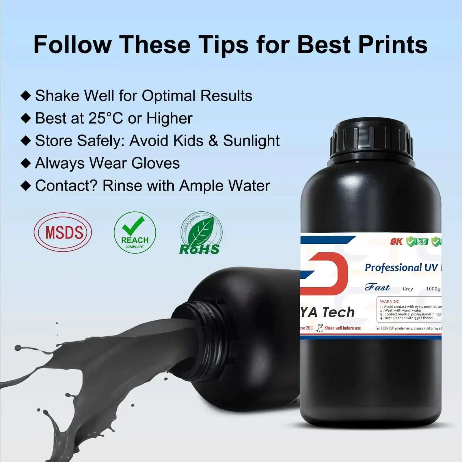 Fast ABS Like 3D Printer Resin For LCD DLP 405nm UV Curing Non Brittle High Precision Photopolymer Gray 1kg Liquid For Strong Durable Prints With Fast Printing And Curing For Quick Builds Great Surface Finish And No Fuss Cleanup - Image 5