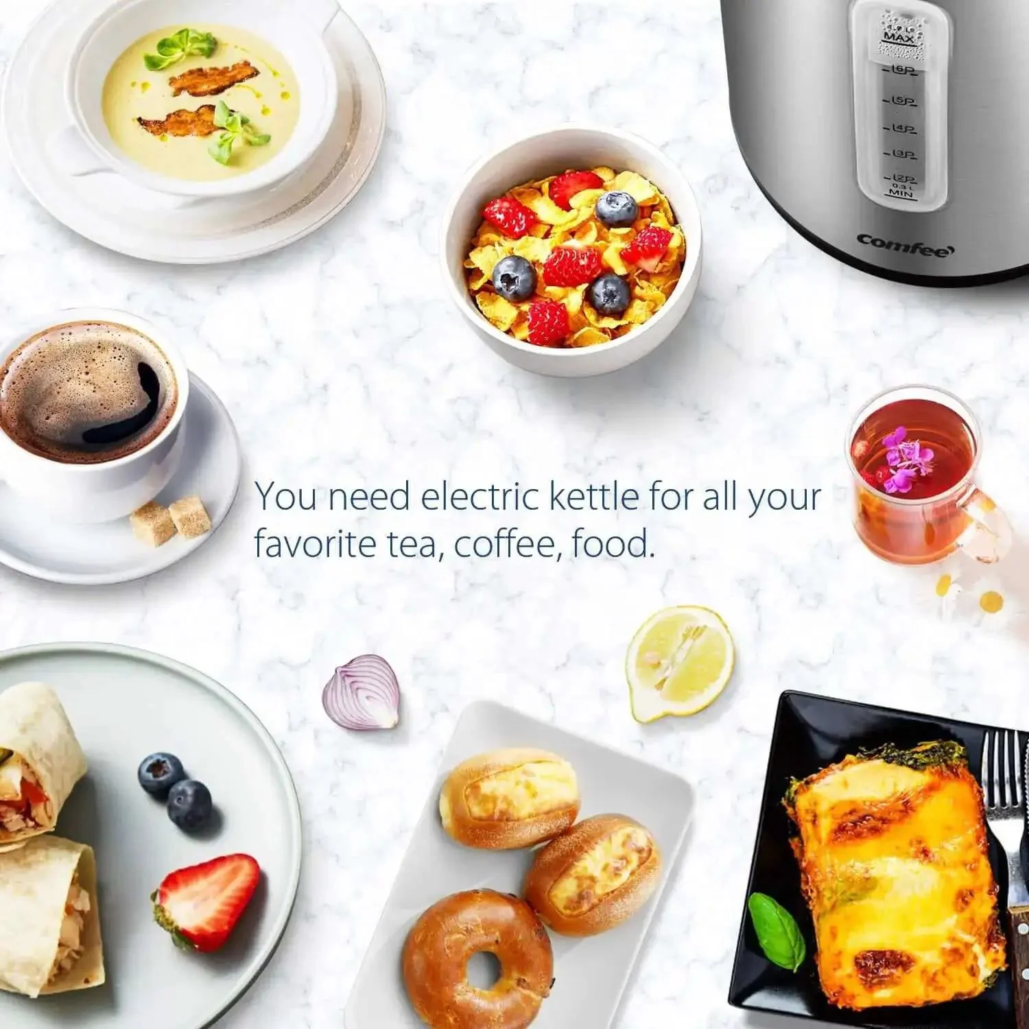 Fast Boil 1.7L Electric Kettle With 1500W Heating, Auto Shutoff, Boil Dry Protection, LED Light, Premium 304 Stainless Steel, BPA Free, Easy View Water Window, No Fuss Removable Nylon Filter, Wide Mouth Pour for Tea and Coffee - Image 2