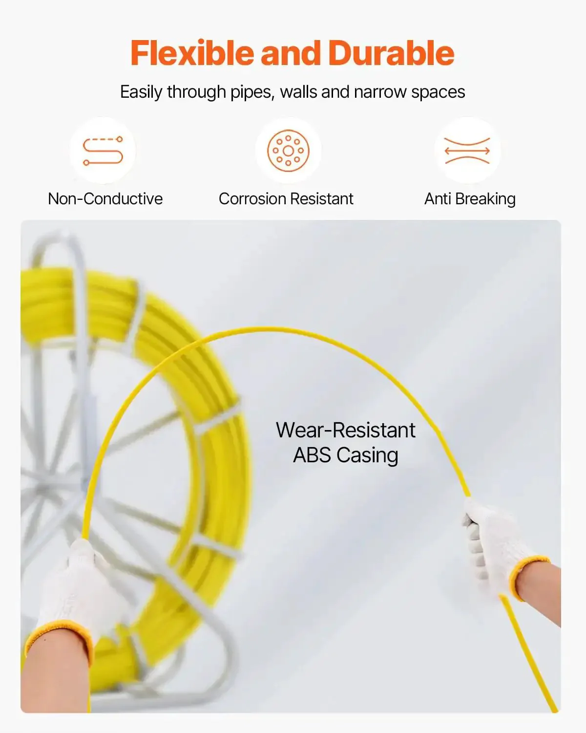 Fiberglass Fish Tape 425 Foot Long Quarter Inch With Pro Grade Durable Stand Non Conductive Wire Cable Running Rodder For Walls Floors And Electrical Conduit Flexible Yet Tough For Easy Cable Pulling - Image 11