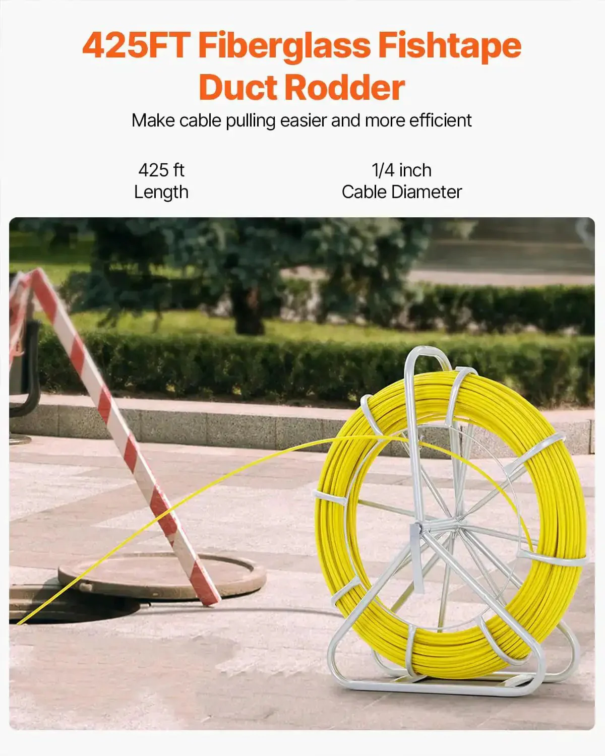 Fiberglass Fish Tape 425 Foot Long Quarter Inch With Pro Grade Durable Stand Non Conductive Wire Cable Running Rodder For Walls Floors And Electrical Conduit Flexible Yet Tough For Easy Cable Pulling - Image 12