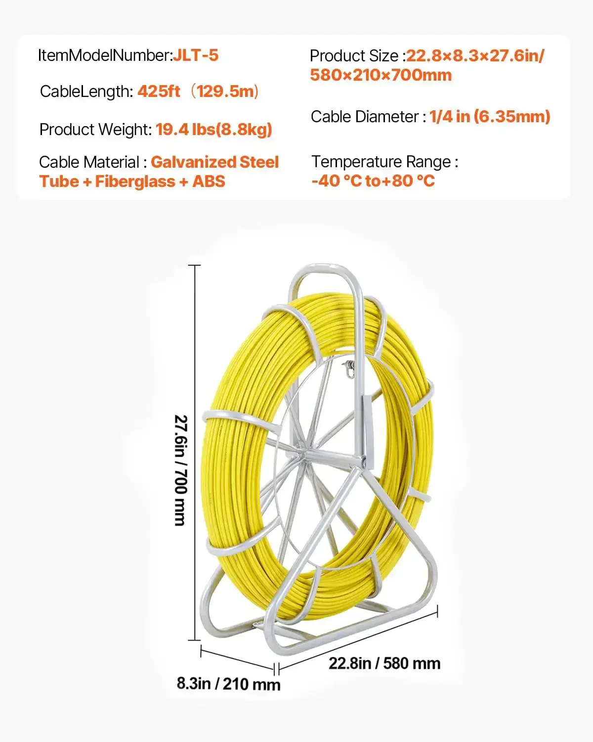 Fiberglass Fish Tape 425 Foot Long Quarter Inch With Pro Grade Durable Stand Non Conductive Wire Cable Running Rodder For Walls Floors And Electrical Conduit Flexible Yet Tough For Easy Cable Pulling - Image 7
