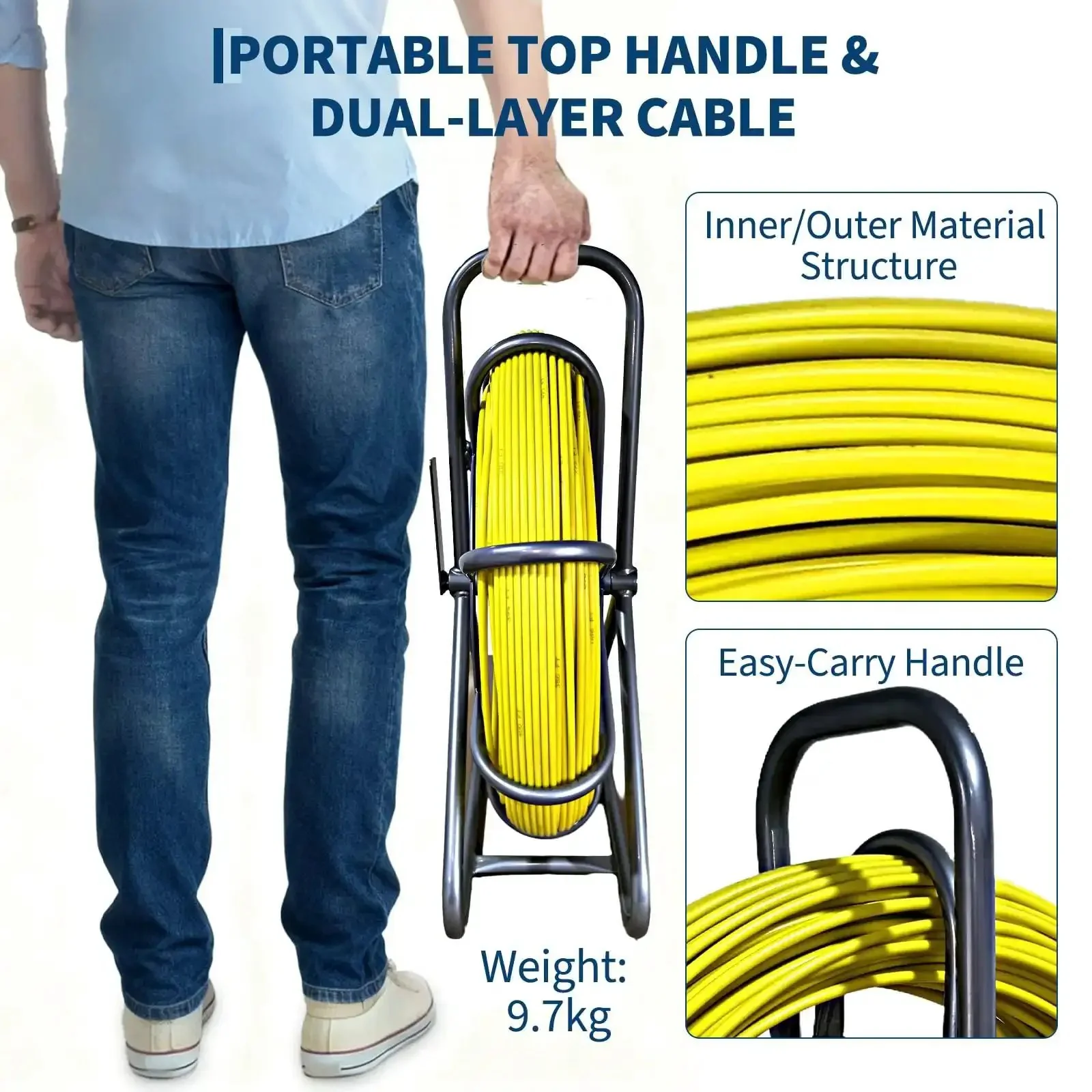Fiberglass Fish Tape Pro Duct Rodder With Heavy Duty Cable Puller And Durable Steel Stand For Wire Installation In Conduits Walls And Floors Designed For Pros To Navigate Tight Bends And Long Runs - Image 4