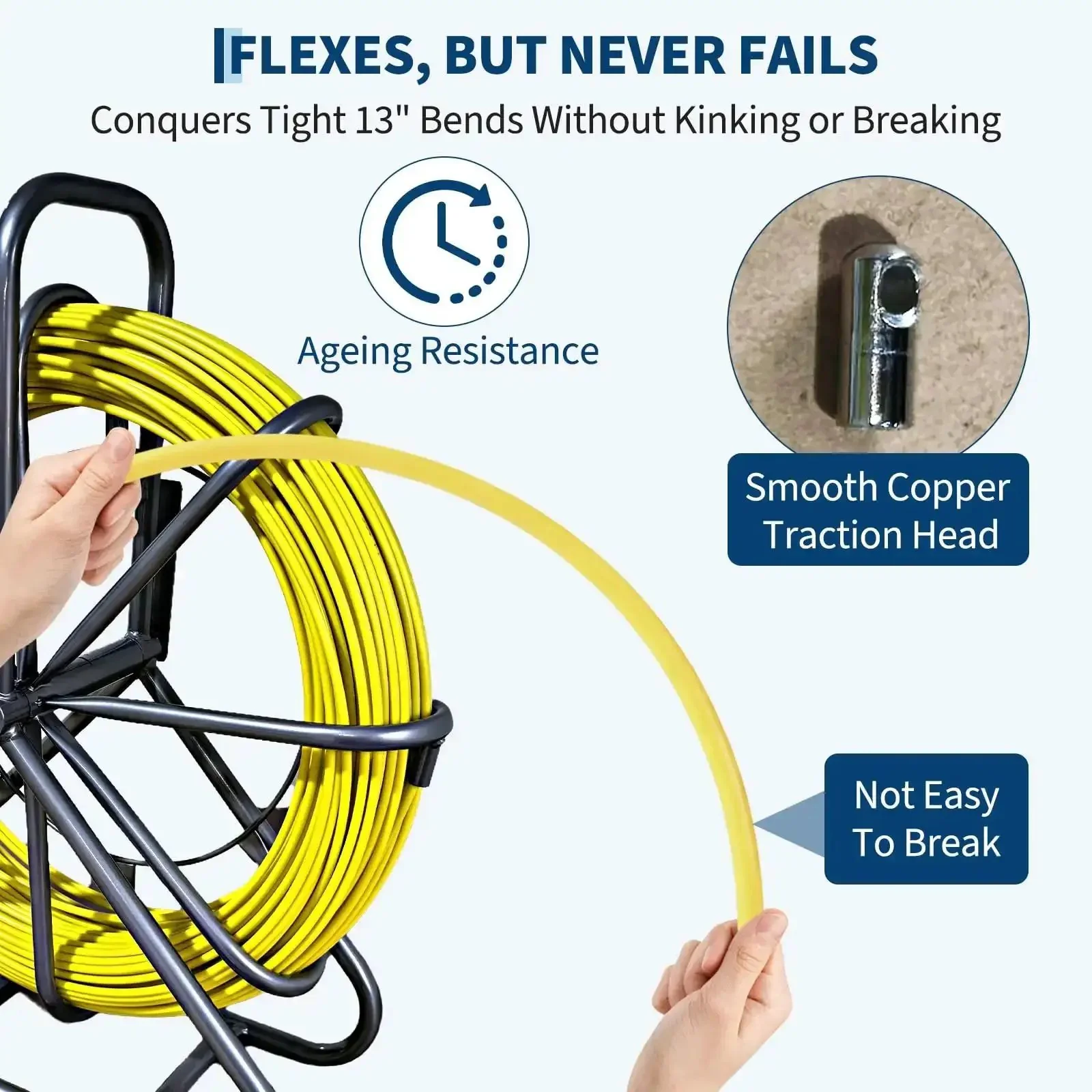 Fiberglass Fish Tape Pro Duct Rodder With Heavy Duty Cable Puller And Durable Steel Stand For Wire Installation In Conduits Walls And Floors Designed For Pros To Navigate Tight Bends And Long Runs - Image 5