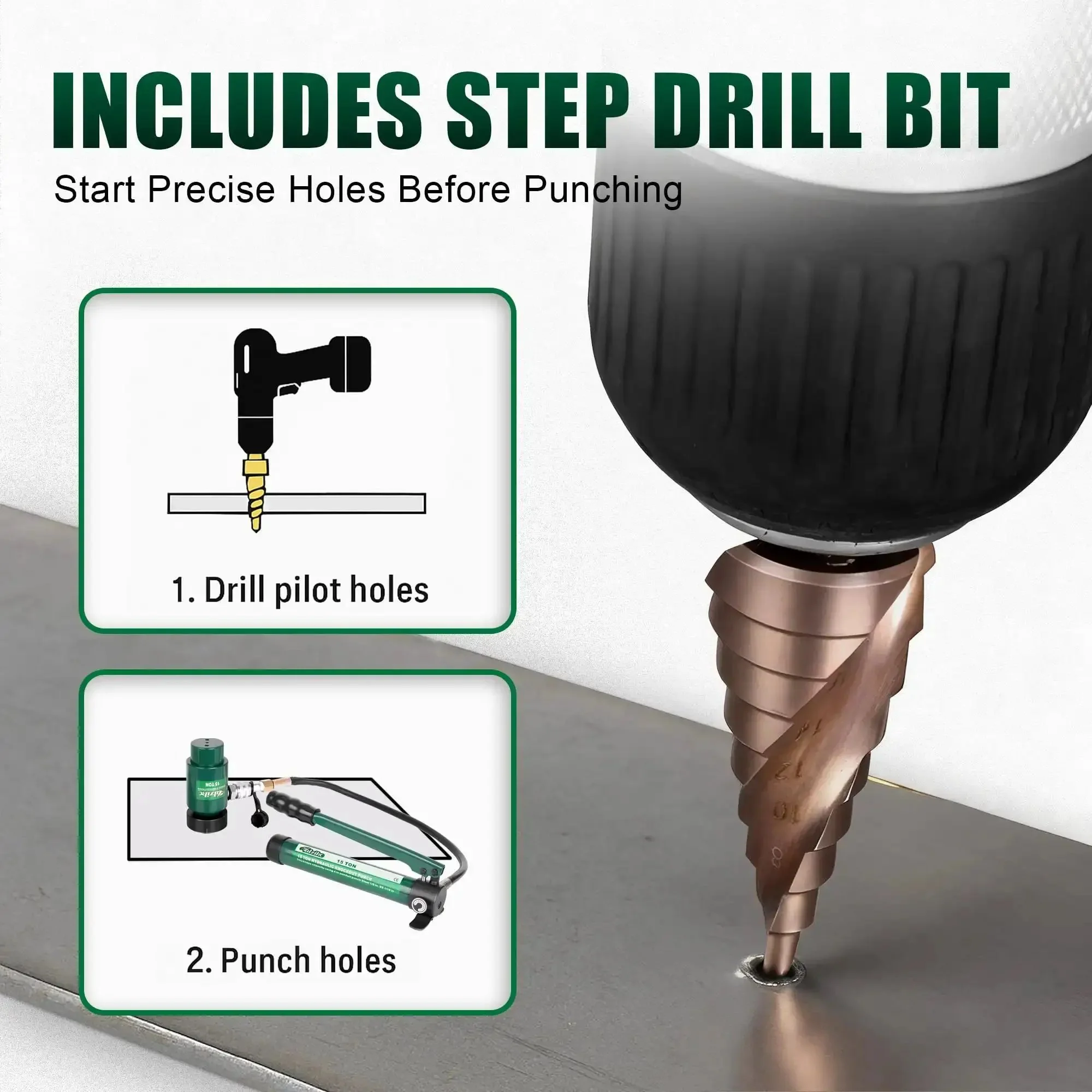 Fifteen Ton Heavy Duty Hydraulic Knockout Punch Kit One Half Inch To Four Inch Type D Punch And Die Set With Step Drill Bit For Electricians And Industrial Electrical Panels Pro Grade Tool - Image 4