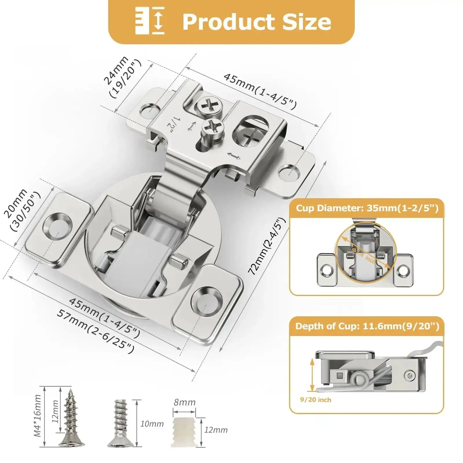 Fifty Piece One Half Inch Overlay Soft Close Concealed Cabinet Hinge Set For Face Frame Doors With Two Hole Flush Mount Detachable Damper For Speed Control 105 Degree Opening And 3D Adjustable For Perfect Alignment - Image 7