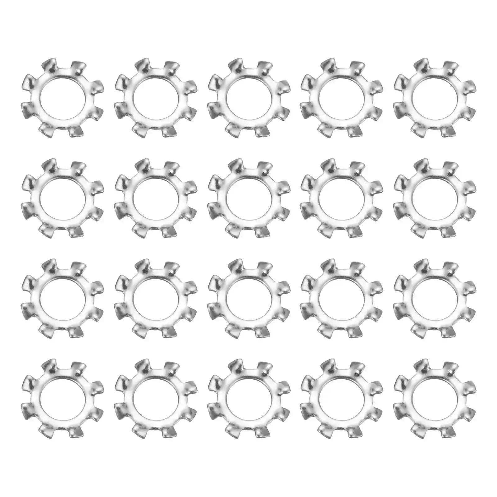 Fifty Piece One Quarter External Tooth Lock Washer Set In 304 Stainless Steel With Multi Tooth Star Design Beefy Professional Grade Locking Fasteners Silver Tone For Auto DIY Projects And Heavy Duty Hardware