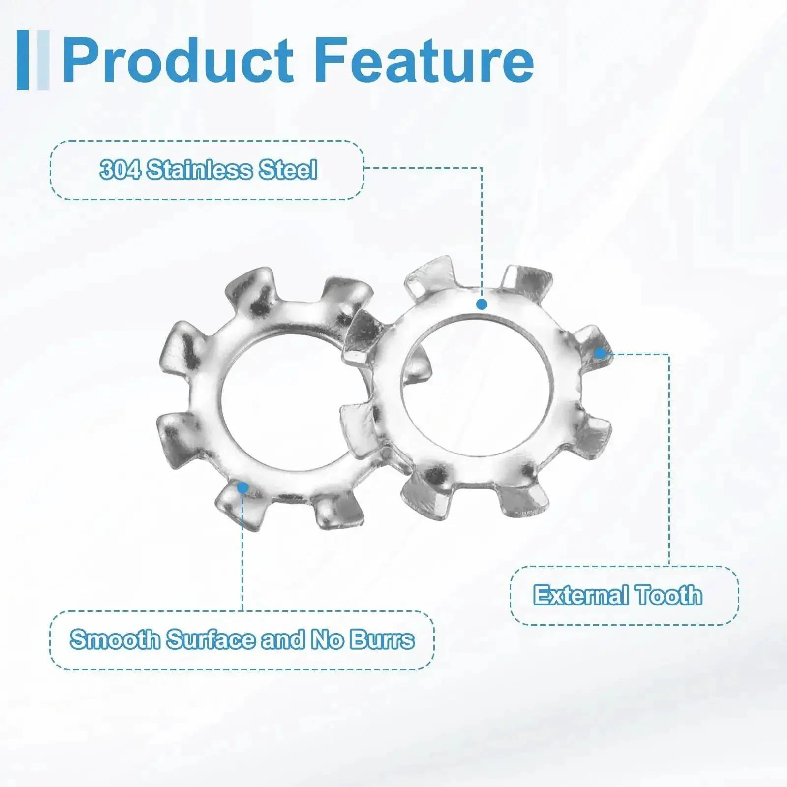 Fifty Piece One Quarter External Tooth Lock Washer Set In 304 Stainless Steel With Multi Tooth Star Design Beefy Professional Grade Locking Fasteners Silver Tone For Auto DIY Projects And Heavy Duty Hardware - Image 5