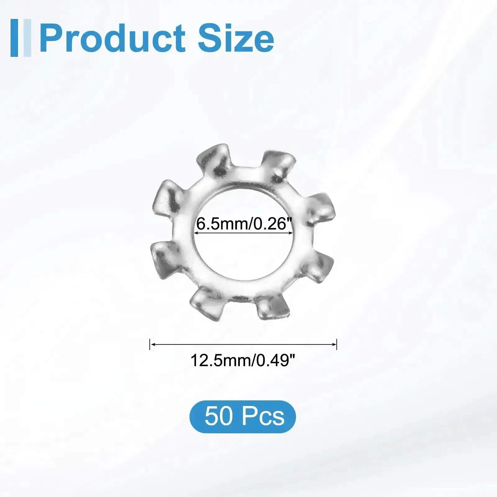 Fifty Piece One Quarter External Tooth Lock Washer Set In 304 Stainless Steel With Multi Tooth Star Design Beefy Professional Grade Locking Fasteners Silver Tone For Auto DIY Projects And Heavy Duty Hardware - Image 6