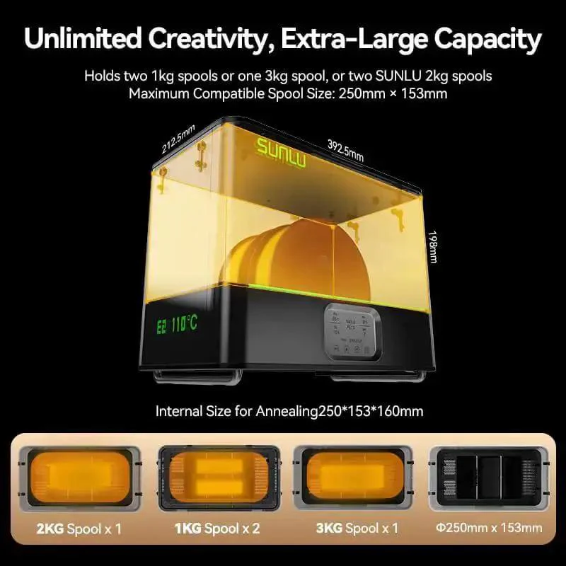 FilaDryer E2 All-In-One Filament Dryer And Annealing Box For Engineering 3D Printing Pro Grade Filament Care Up To 110 C Drying And Storage With 99.99 Percent Annealing For PLA PETG ABS ASA PC-ABS PA6-GF CF PA12-CF PA612-CF - Image 4
