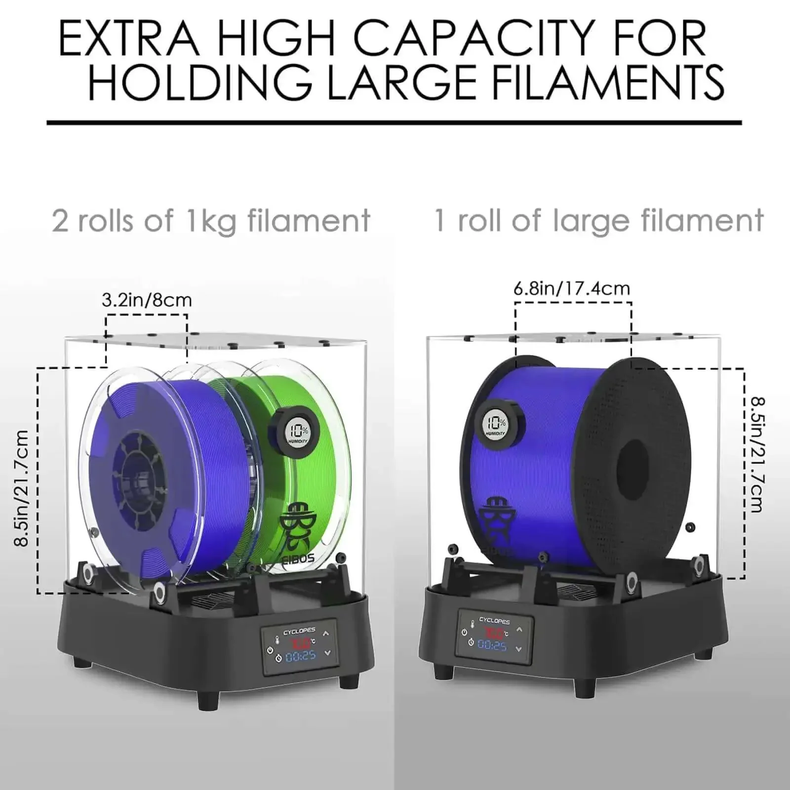 Filament Dryer And Dry Box For 3D Printers With Fan, Keeps Filament Dry While Printing, Adjustable Up To 70 C, Humidity Sensor, Infinite Timer, Fits 1.75mm 2.85mm And 3.00mm Filaments, Works With PLA Nylon TPU - Image 8