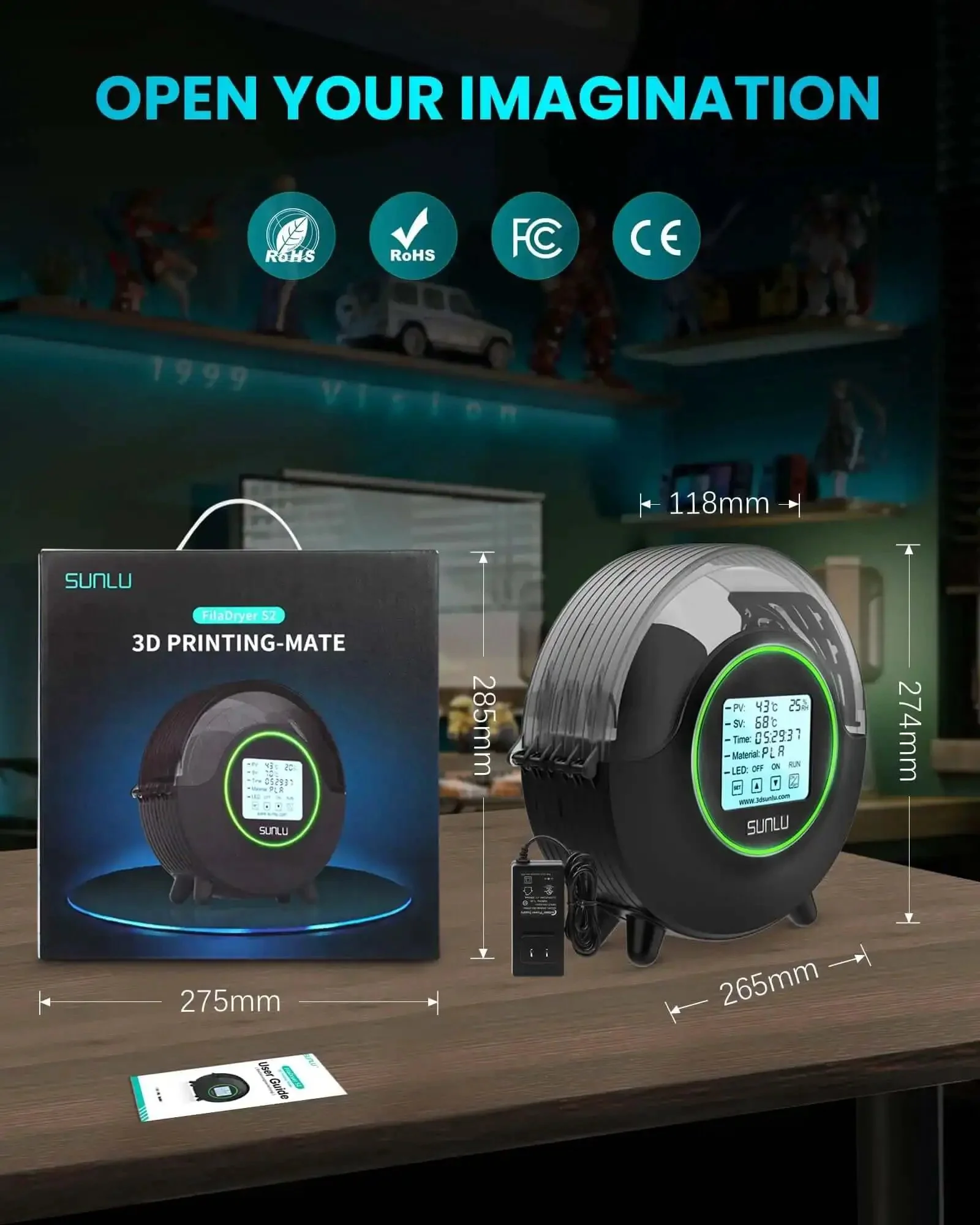 Filament Dryer Box S2 With 360 Degree Heating And Dual Heating Sheets, Easy One Key Setup And 4.6 Inch Touchscreen, Dehydrator For 1.75 2.85 3.00 mm PLA PETG ABS Filaments, No Fuss Drying That Keeps Filament Dry And Ready For Smooth Printing, Black - Image 3