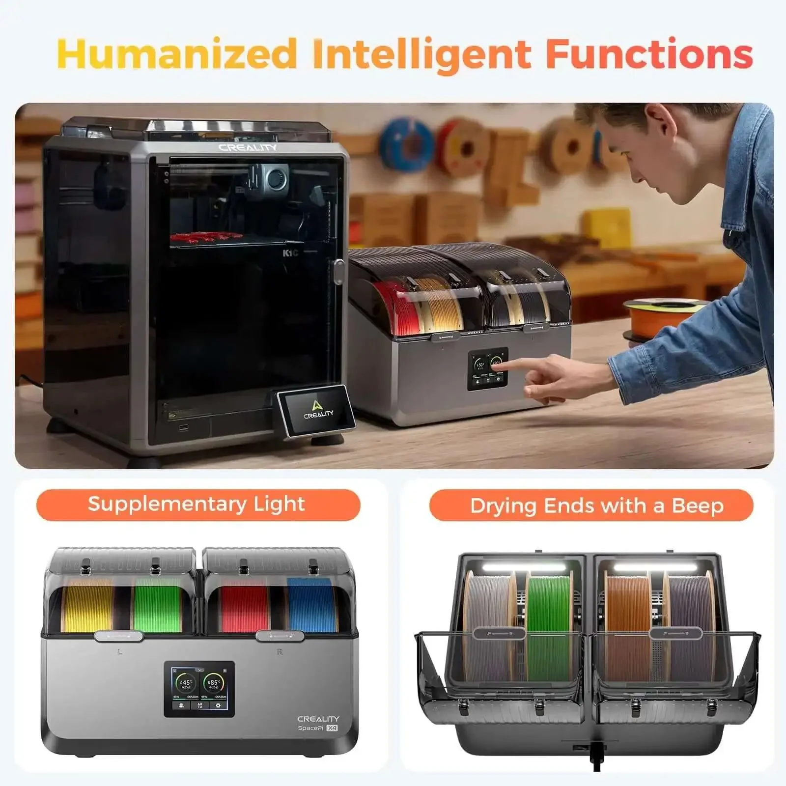 Filament Dryer For Four Spools With Space Pi X4 Storage Box Dual Independent Heating Chambers 85C Max Temperature Power Saving Design Ideal For PLA PETG ABS TPU ASA PC PA Filaments Drying And Storage - Image 3