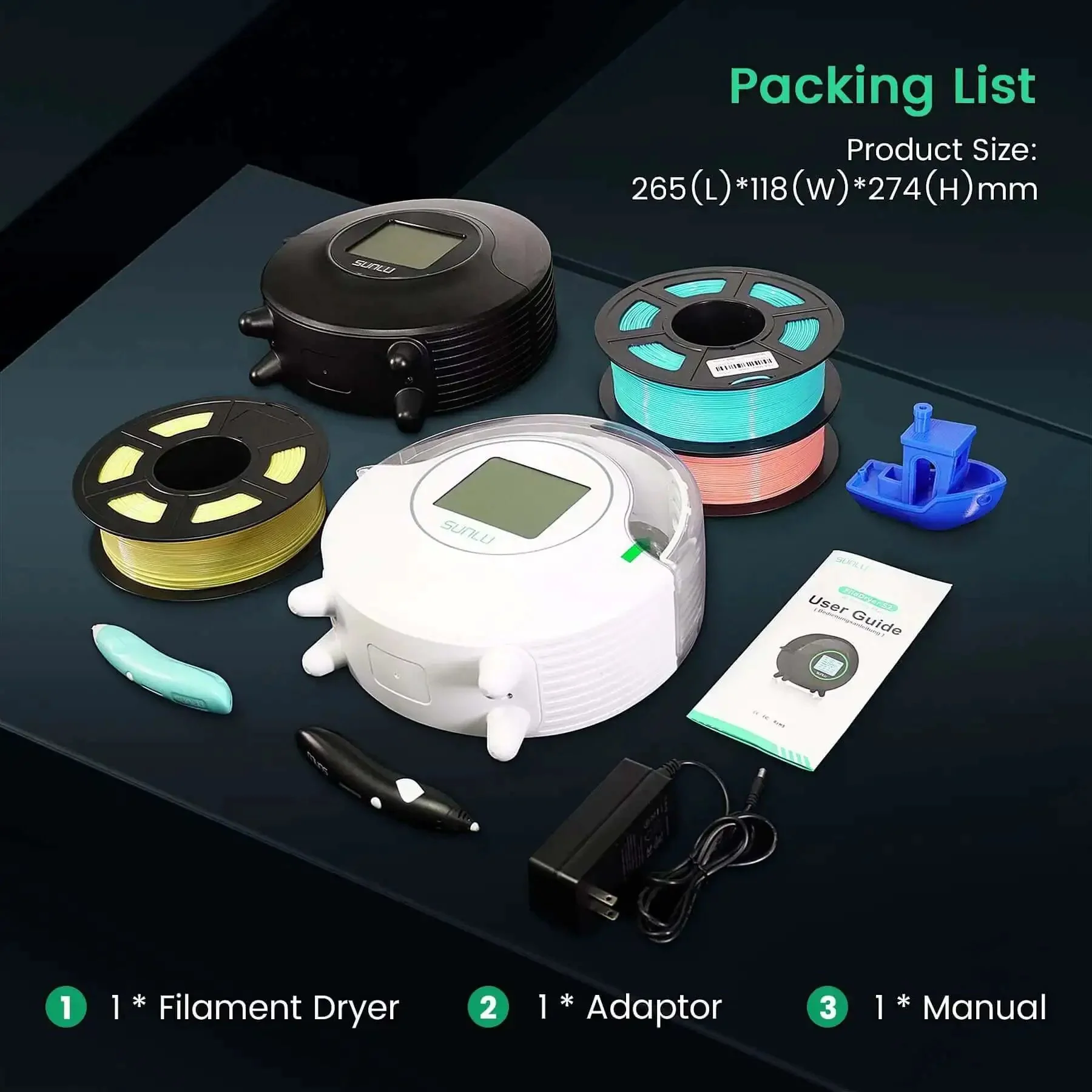 Filament Dryer S2 for 3D Printer, 70 Degree C Max, Built In Circulation Fan, Filament Storage Box Dehydrator for Nylon TPU PLA PETG ABS, Easy Drying and Safe Storage in a Sturdy Black Box - Image 4