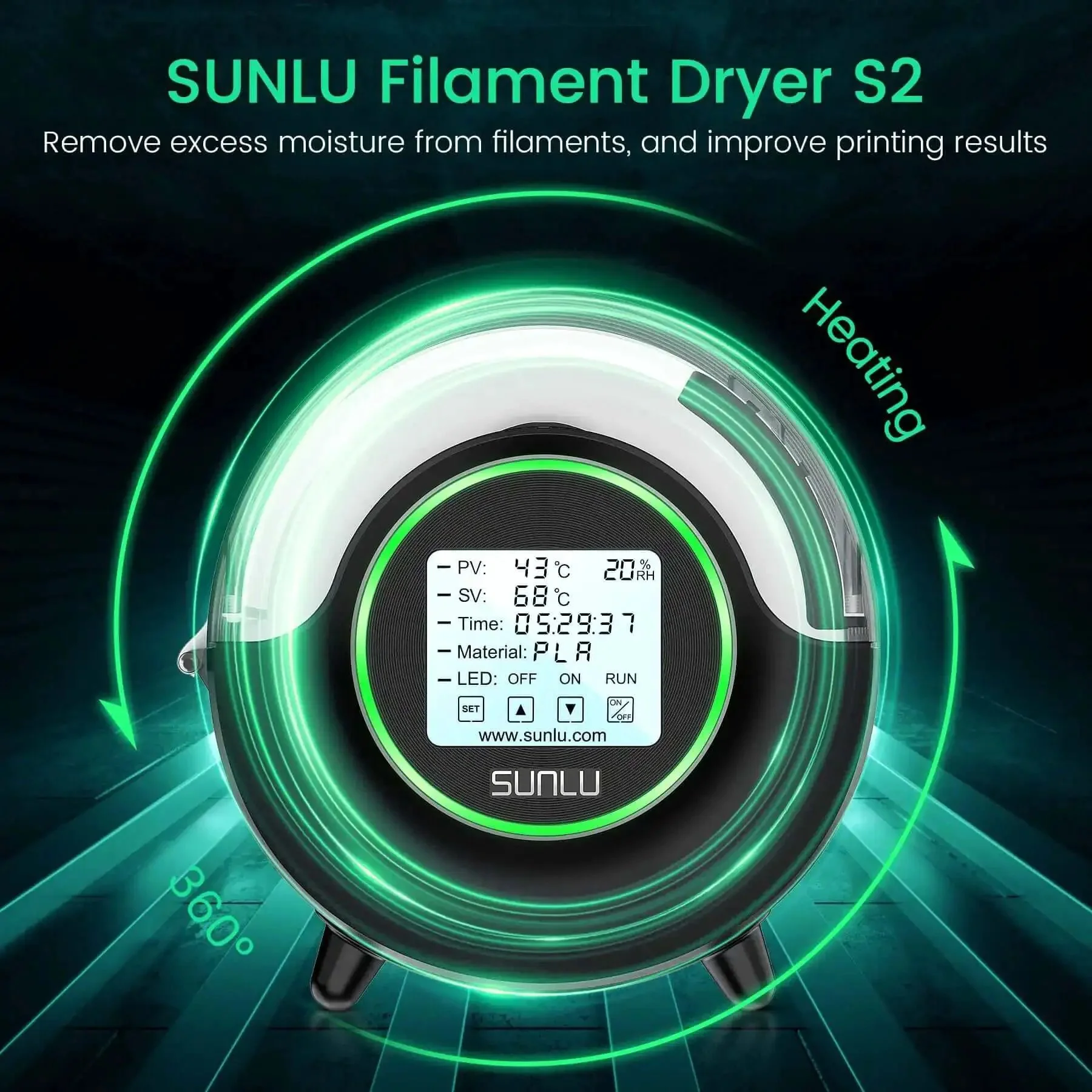 Filament Dryer S2 for 3D Printer, 70 Degree C Max, Built In Circulation Fan, Filament Storage Box Dehydrator for Nylon TPU PLA PETG ABS, Easy Drying and Safe Storage in a Sturdy Black Box - Image 9