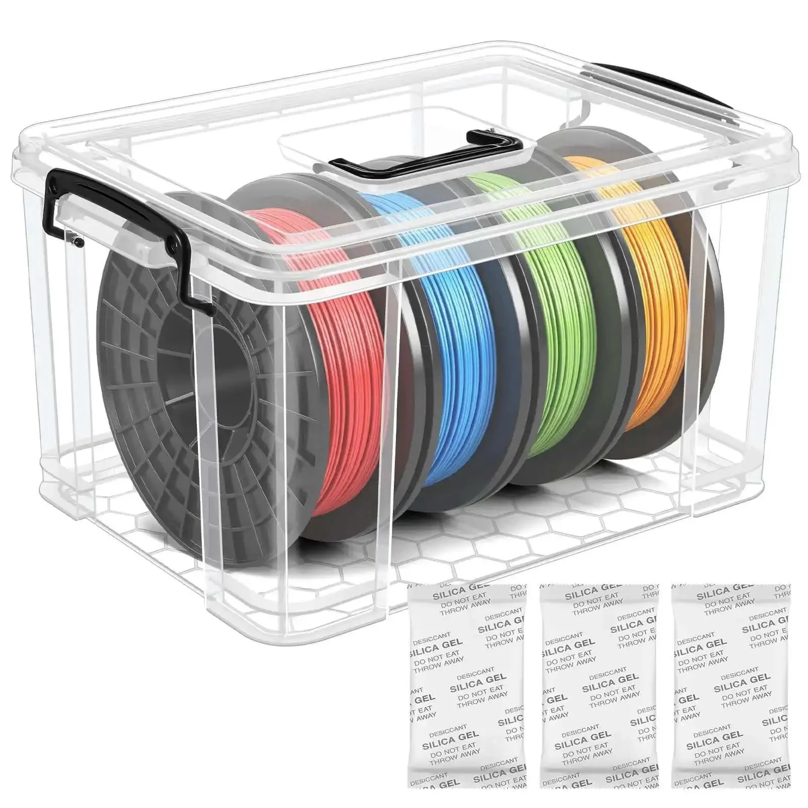 Filament Storage Box For 3D Printer With Reusable Desiccants, Clear Plastic Dryer Bin For Drying And Organizing Filaments, 15 X 11 X 9 Inches, Easy Visibility And Moisture Control No Fuss