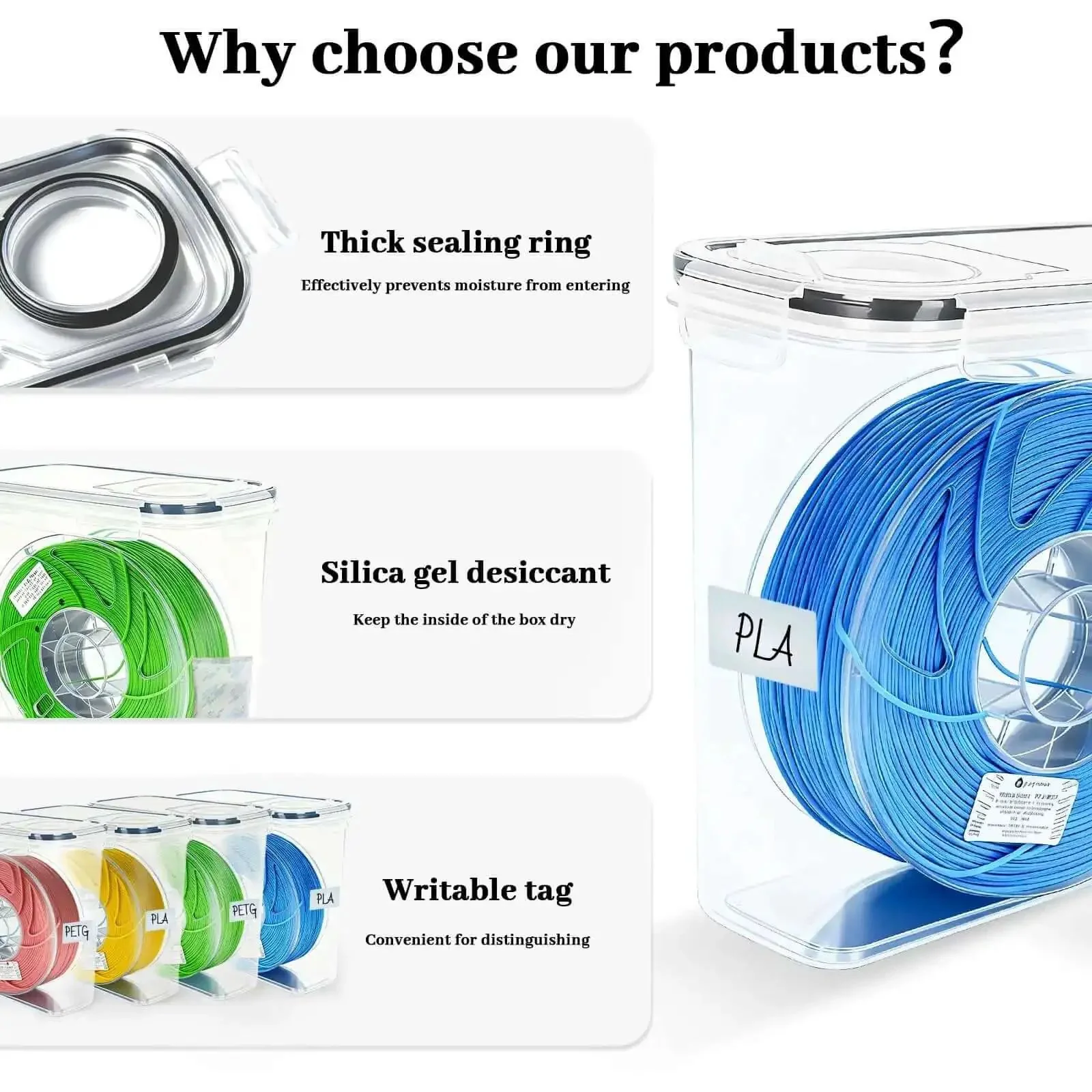 Filament Storage Box Set Of Four With Airtight Seal Keeps Your Filament Fresh For 3D Printer Spools Waterproof Dust Proof 4.0 L Capacity Universal Fit For Easy Organization - Image 6