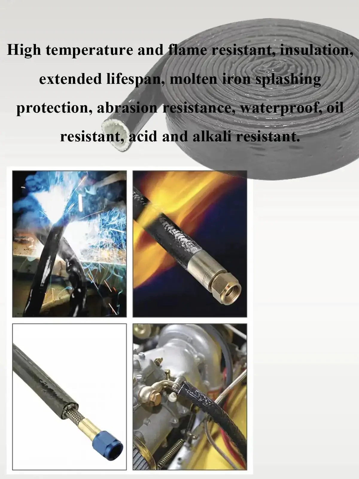 Fire Sleeve Heat Shield Three Eighth Inch ID Silicone Coated Fiberglass Heat Protection Five Foot Length Includes Three Stainless Steel Clamps For Automotive Hoses And Wiring Tough As Nails Extreme Heat Ready Black - Image 2
