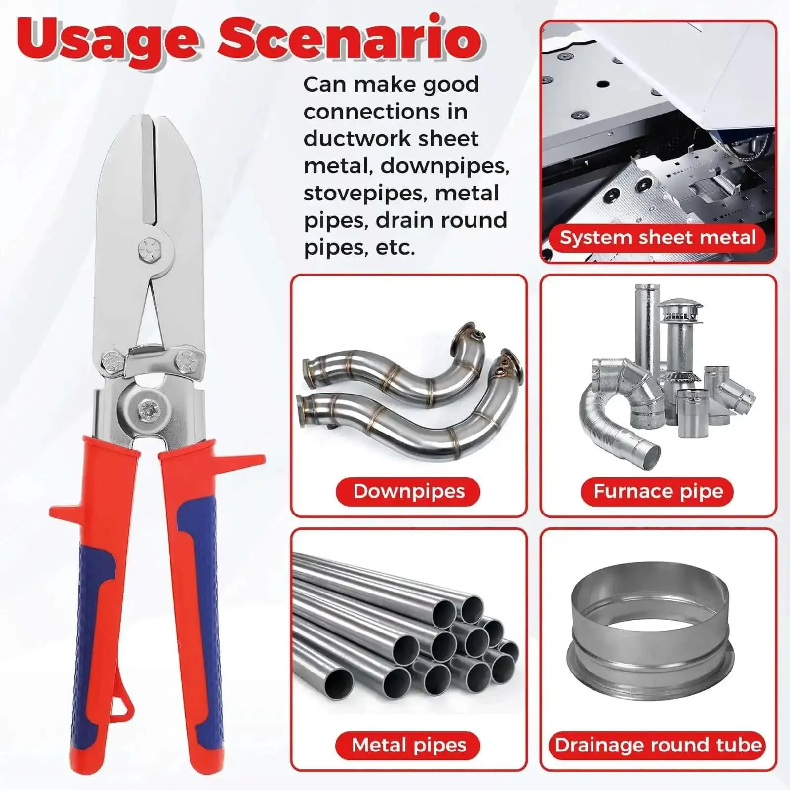 Five Blade Hand Crimper For Gutter And Sheet Metal With Rust Resistant Build And Anti Slip Ergonomic Handle For 22 To 28 Gauge Galvanized Steel Ductwork Downspouts Stove Pipes - Image 7