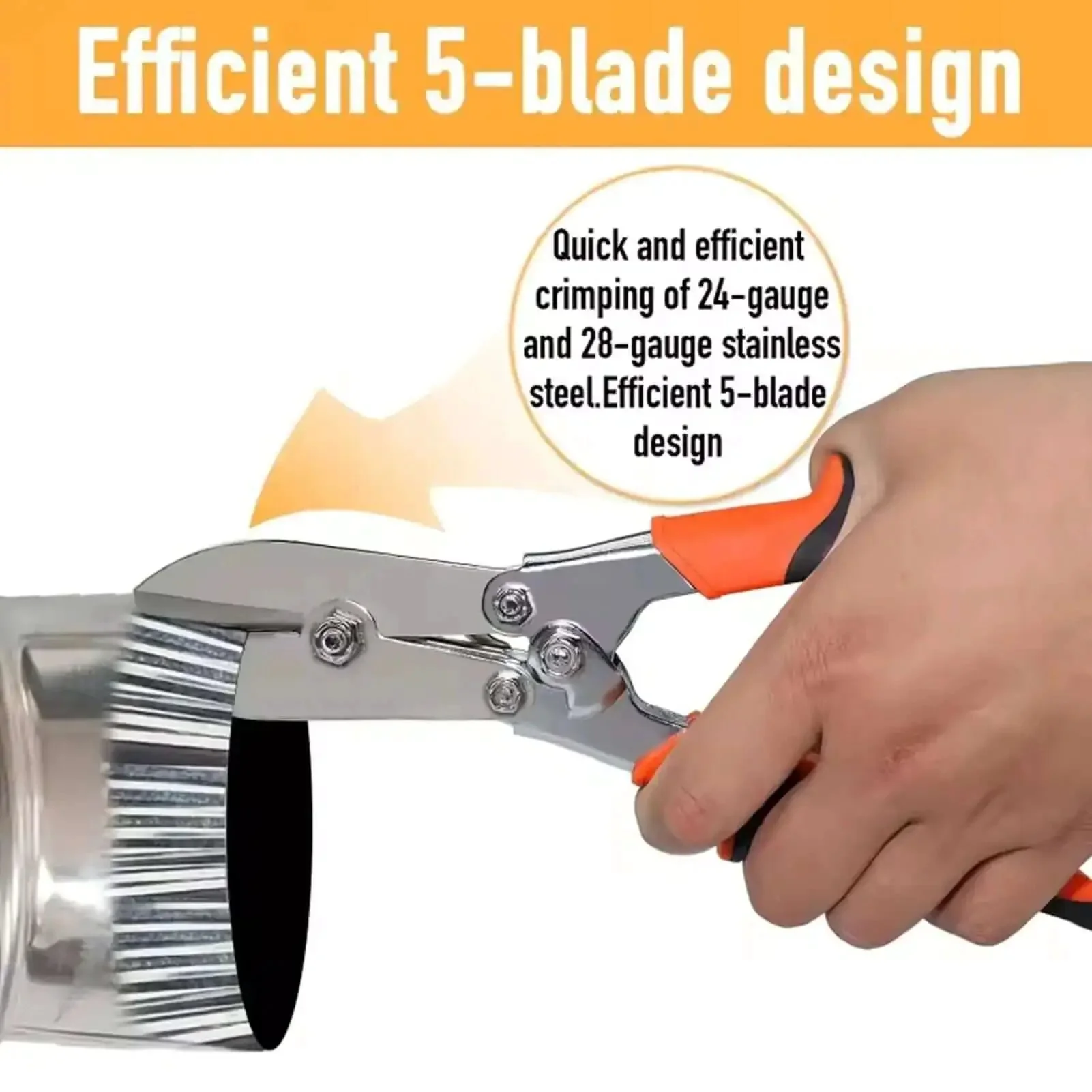 Five Blade Hand Crimper For Sheet Metal With Non Slip Grippy TPR Handle 24 28 Gauge Duct Crimper For Ventilation Stove Duct Downspout And Ductwork 1.61 Inch Opening Heavy Duty Shop Tool - Image 8