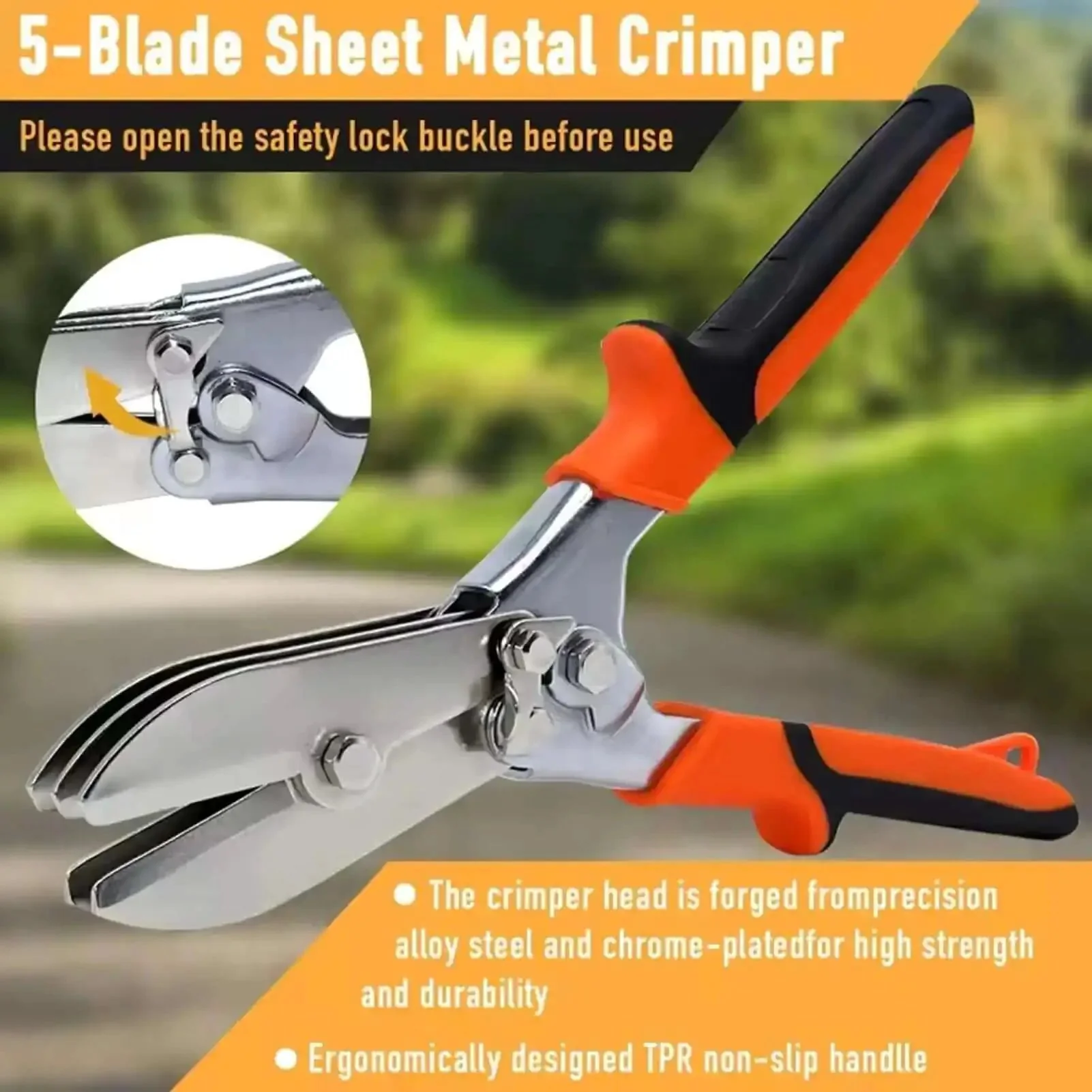 Five Blade Heavy Duty Eave Groove Crimping Tool With Safety Lock, Sheet Metal Crimper For 24-28 Gauge Galvanized Pipes In HVAC And Chimney Work, Built For Pros, Stainless Steel Construction Delivers Precise Durable Crimps - Image 8