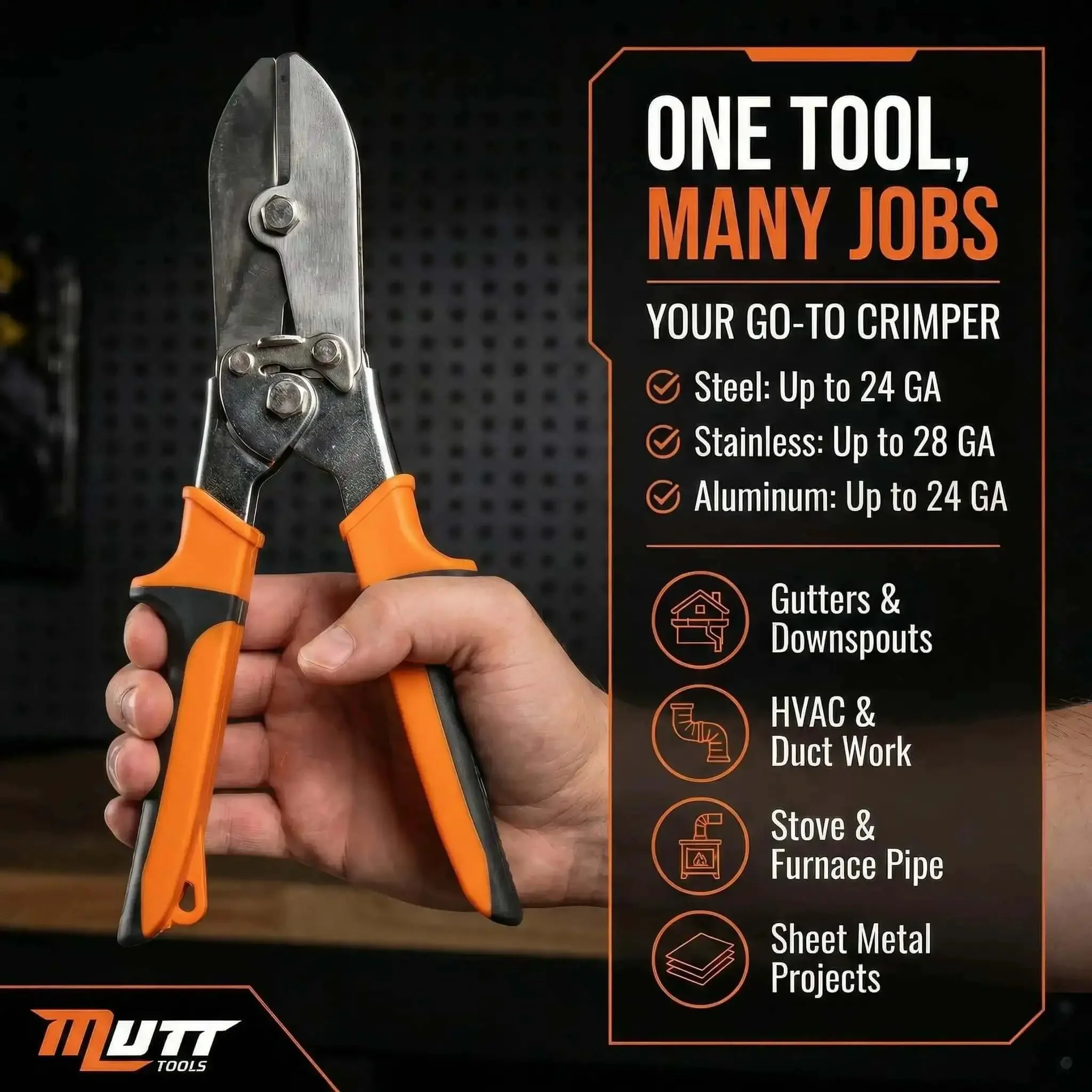 Five Blade Sheet Metal Crimp Tool With Ergonomic Grip For Gutters, Downspouts, Stove Pipe And Duct Work Crimps Twenty Gauge Steel And Twenty Eight Gauge Stainless With Five Hardened Heads - Image 8