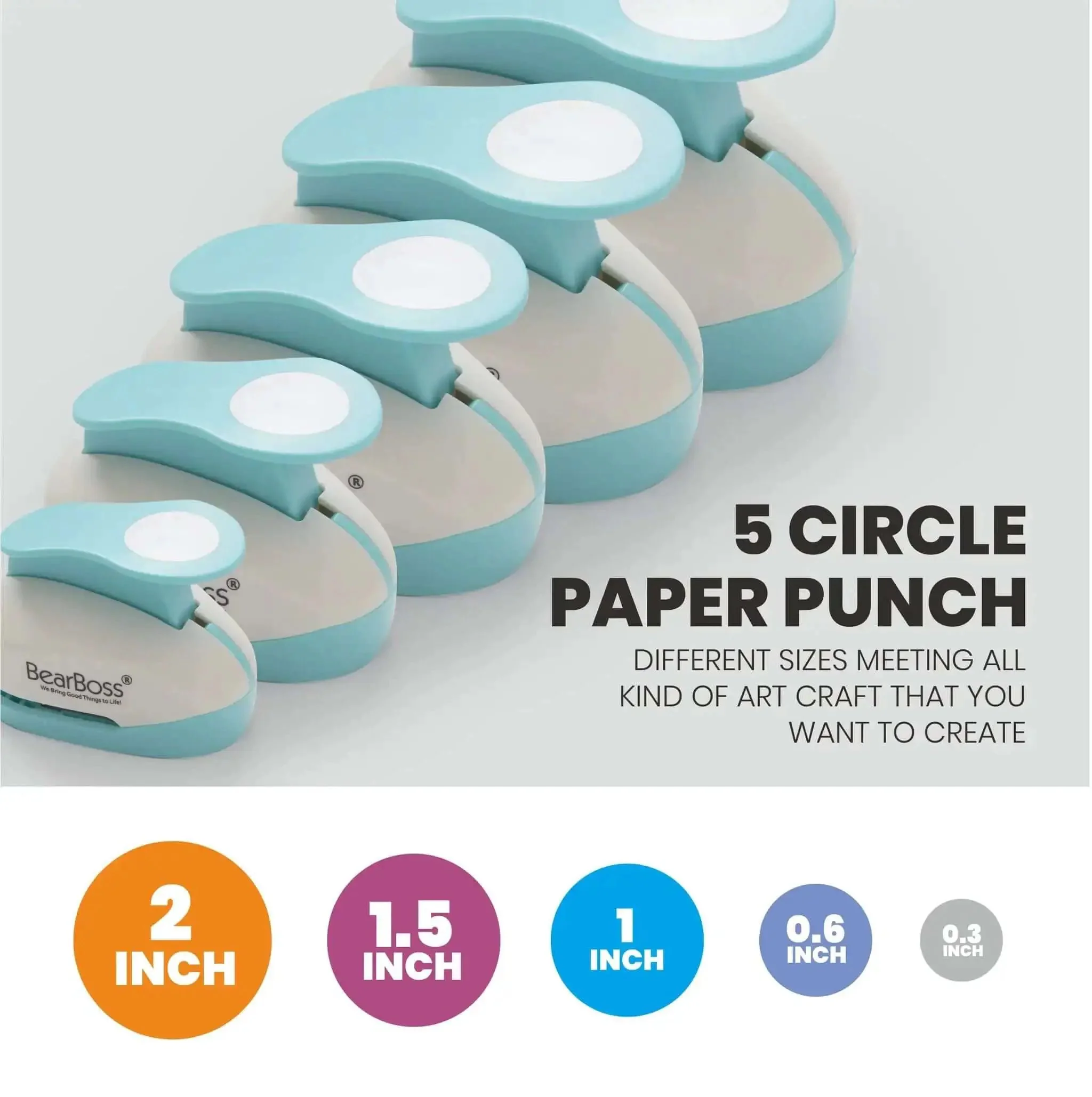 Five Circle Paper Punch Set For Scrapbooking And Card Making Ergonomic Spring Action Puncher For Effortless Crafting Includes Multiple Circle Sizes For DIY Albums Photos Crafts - Image 6
