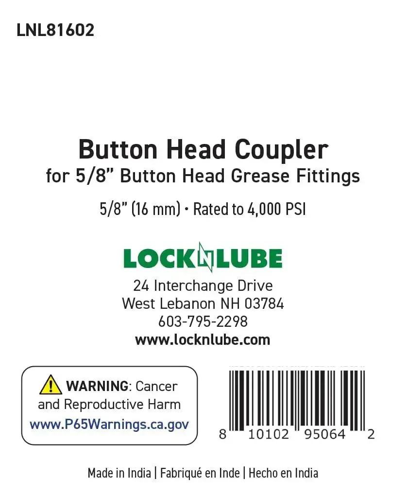 Five Eighth Inch Button Head Grease Coupler For High Volume Fittings With 3000 PSI Working Pressure And 4000 PSI Rating, One Eighth FNPT, Silver Color, Built Tough For Everyday Grease Jobs, Fits Five Eighth Inch Button Head Fittings - Image 2