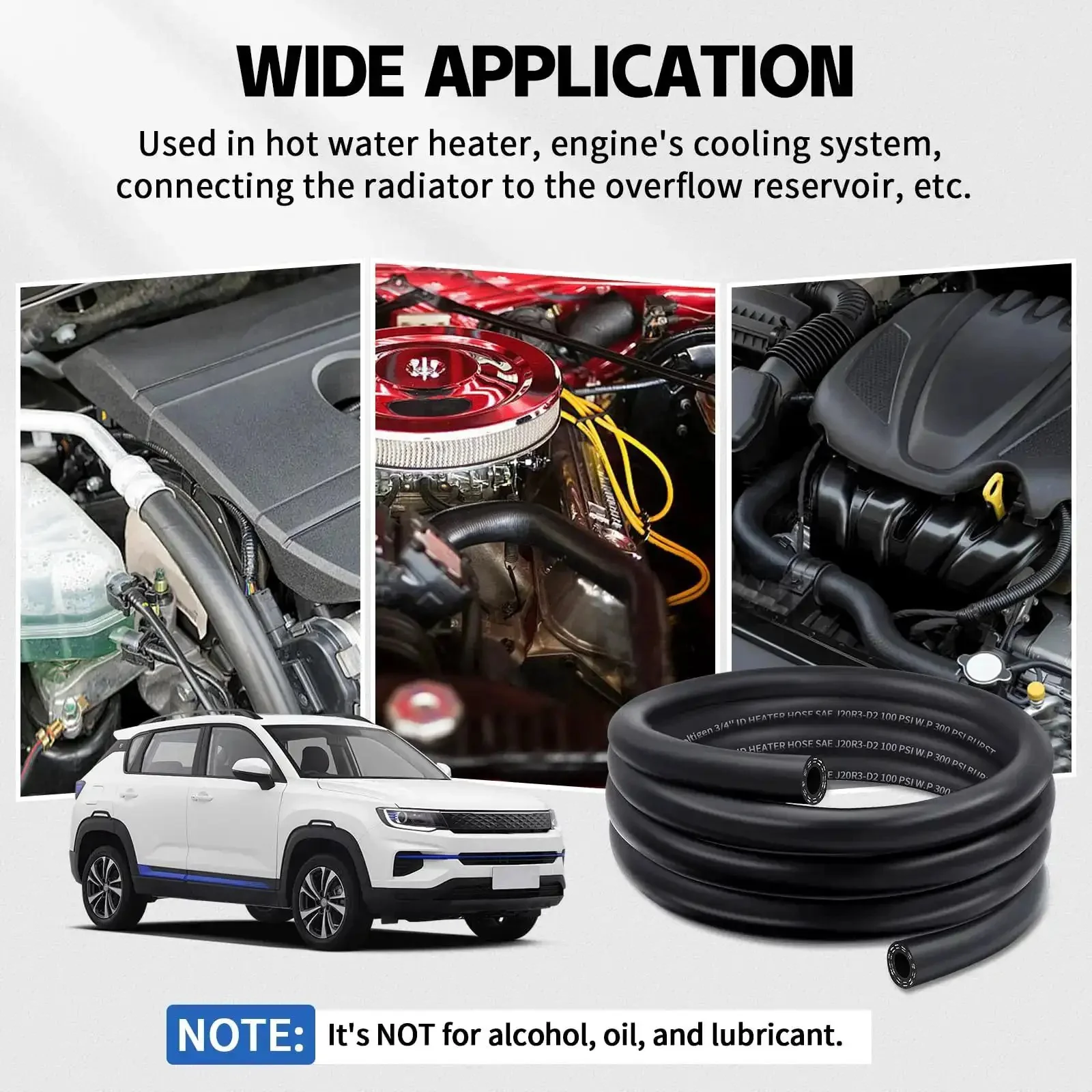 Five Eighth Inch Heater Hose, 10 Feet Long EPDM Double Spiral Radiator Coolant Line For Water, Antifreeze And Fuel Systems, Heavy Duty Flexible Hose, SAE J20R3 D2, 100 PSI Working Pressure, ID Five Eighth Inch - Image 2