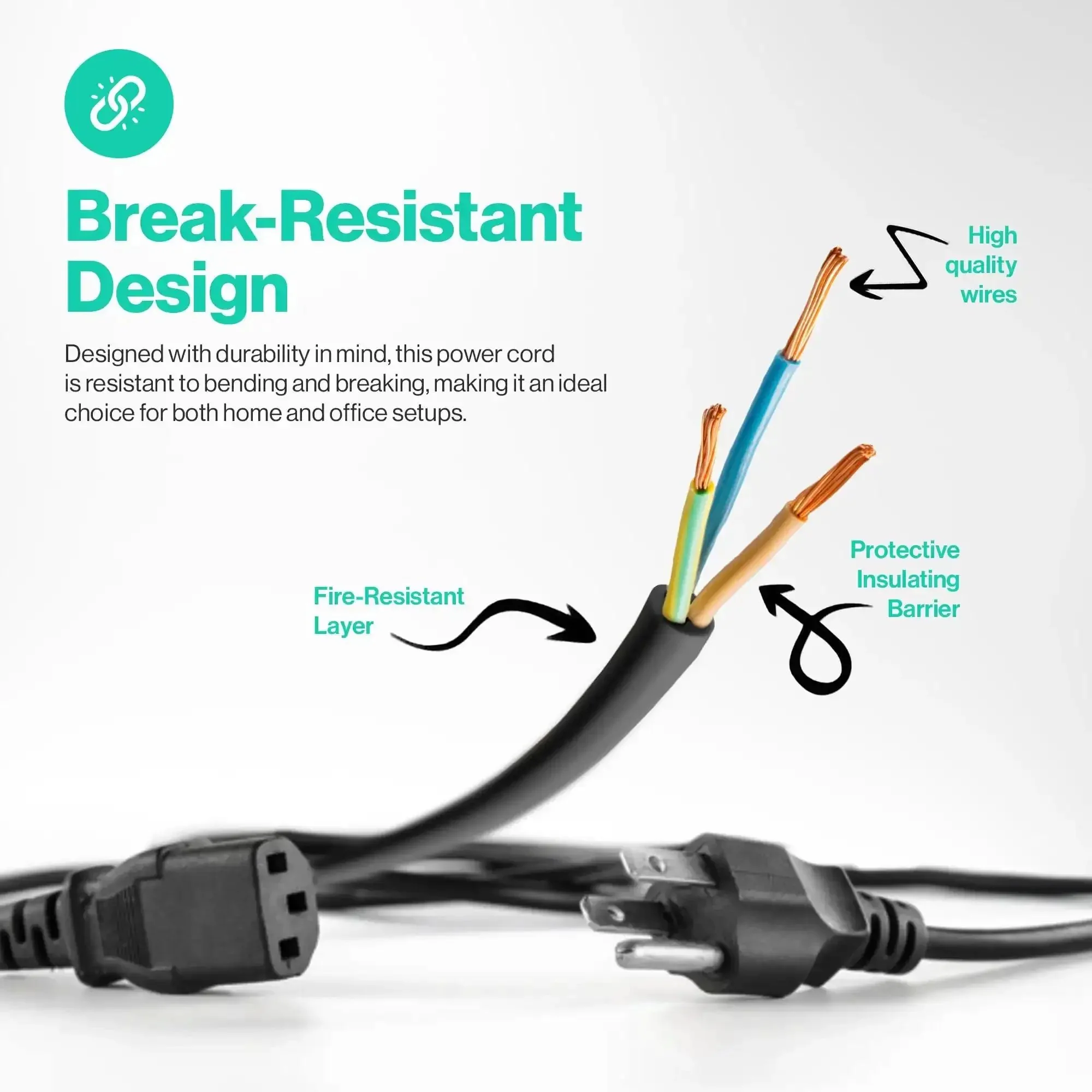 Five Foot Black 3 Prong AC Power Cord Cable, 10 Amp, 125 Volt For Electronics, TV, Computer, Printer, Monitor, Laptop And More, Durable Molded Flexible Power Cable For Home Or Office - Image 4