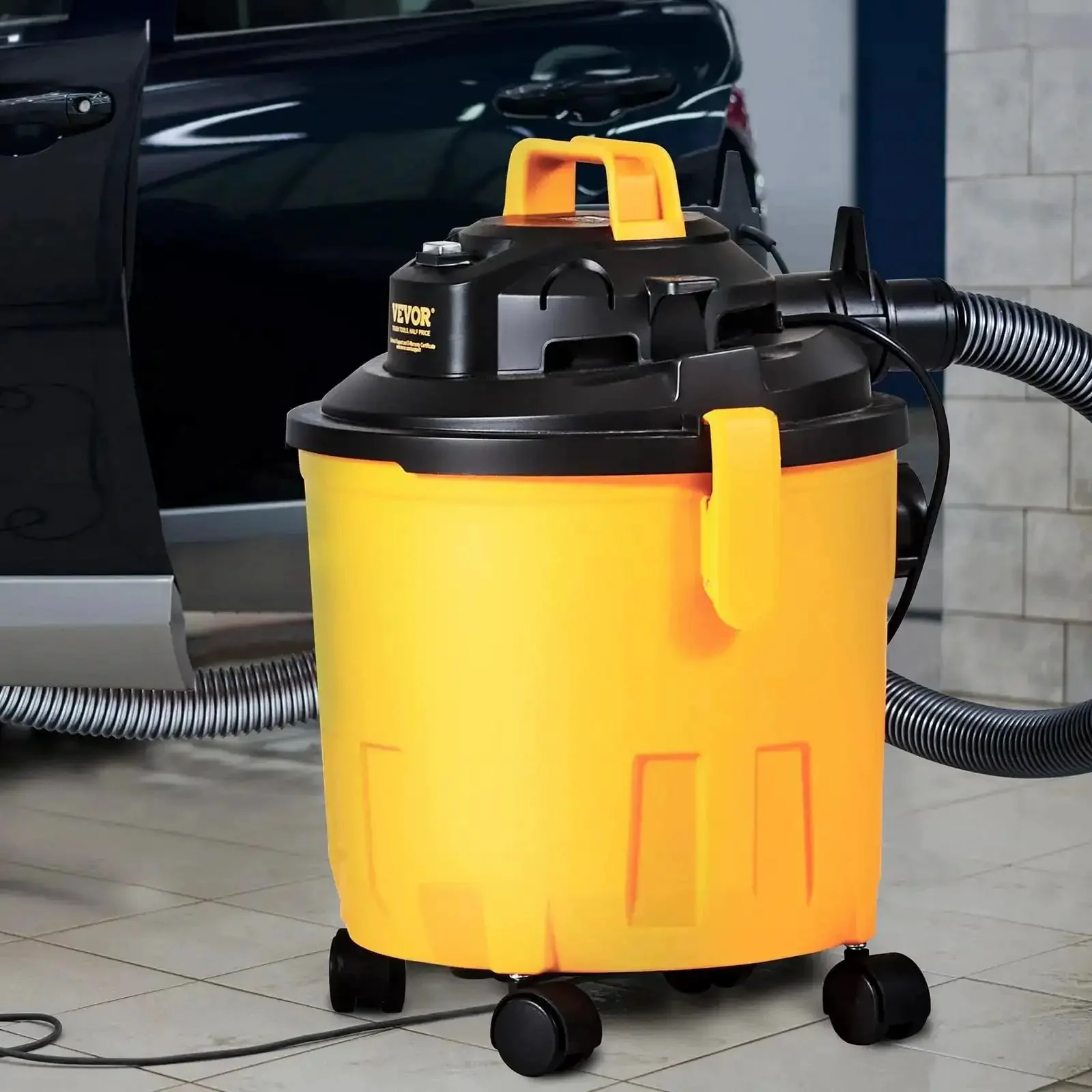 Five Gallon Wet Dry Shop Vacuum 60 CFM 6 HP Peak Power Beast Suction Portable 3 In 1 With Filter Hose And Attachments For Home And Car Cleaning Black Yellow Pro Grade Performance - Image 3