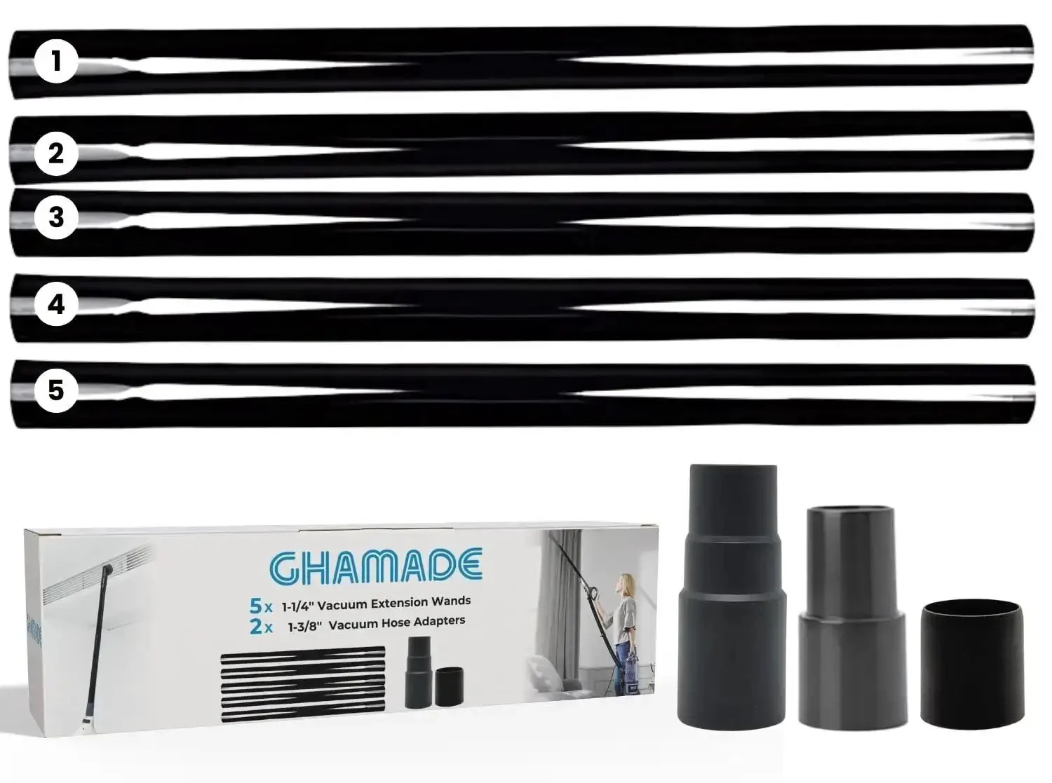 Five Pack 1.25 Inch Vacuum Extension Wands With 1.38 Inch To 1.25 Inch Hose Adapter For 32mm And 35mm Vacuum Cleaners Extension Tubes Accessories And Replacement Pipe Tubes