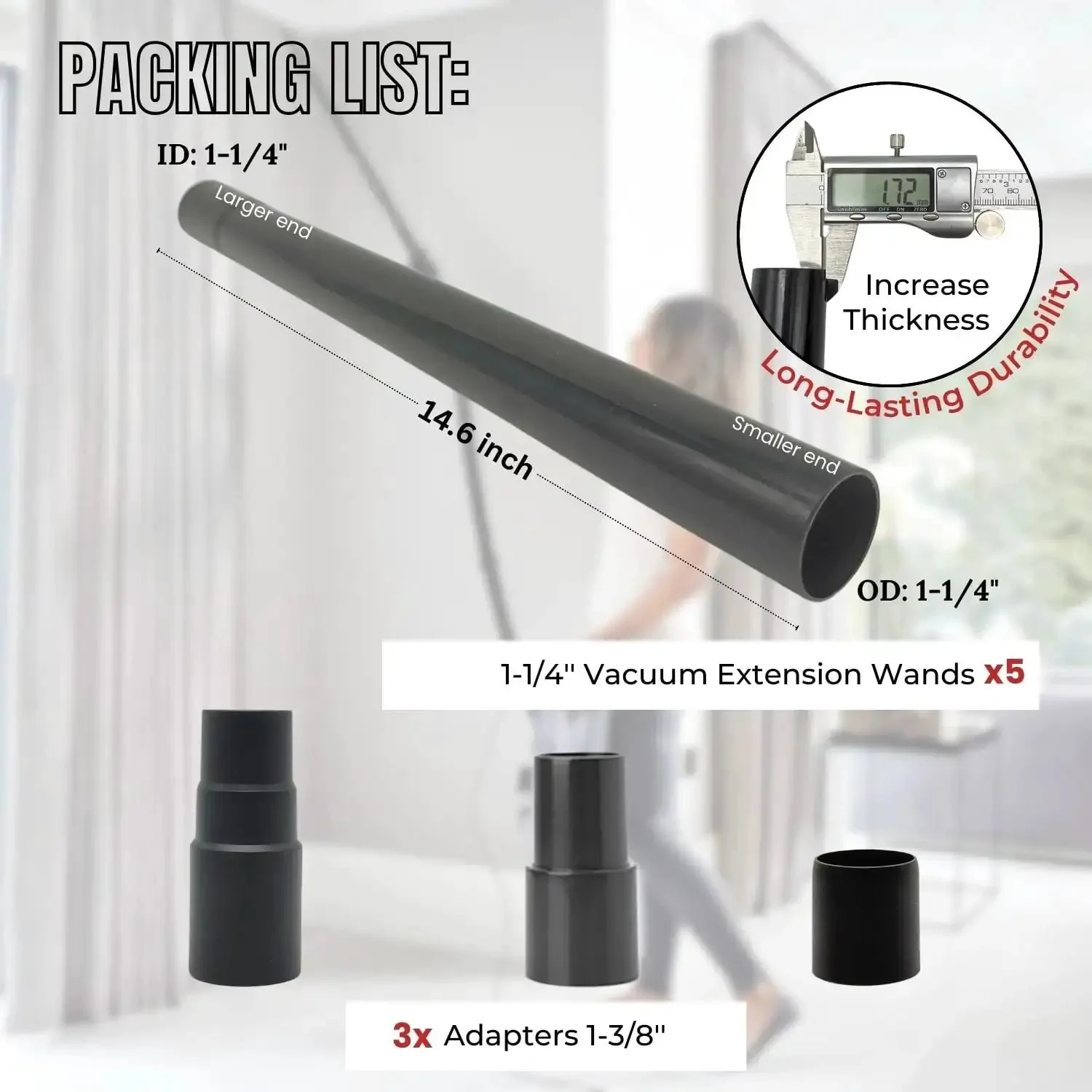 Five Pack 1.25 Inch Vacuum Extension Wands With 1.38 Inch To 1.25 Inch Hose Adapter For 32mm And 35mm Vacuum Cleaners Extension Tubes Accessories And Replacement Pipe Tubes - Image 7