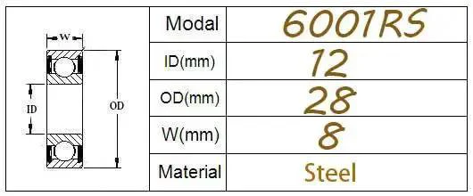 Five Pack 12x28x8mm Rubber Sealed Deep Groove Ball Bearing 6001-2RS Miniature, Lightweight Precision Bearing For DIY Nerds, RC Cars, Drones, And Hobby Gear - Image 2