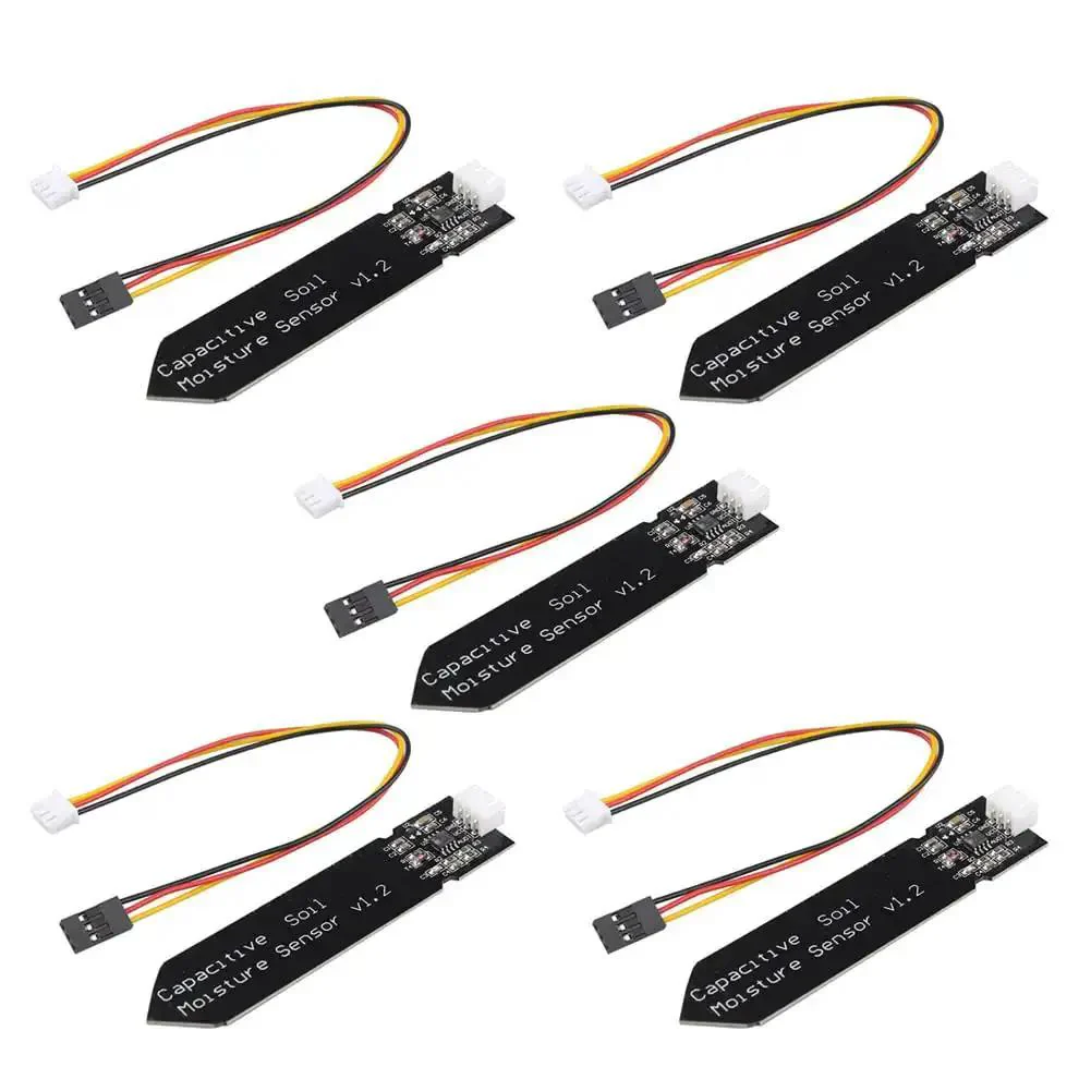Five Pack Capacitive Analog Soil Moisture Sensor Modules 3.3 To 5.5V For Arduino And Raspberry Pi DIY Electronics Maker Friendly Corrosion Resistant Humidity Sensors For Smart Garden Projects