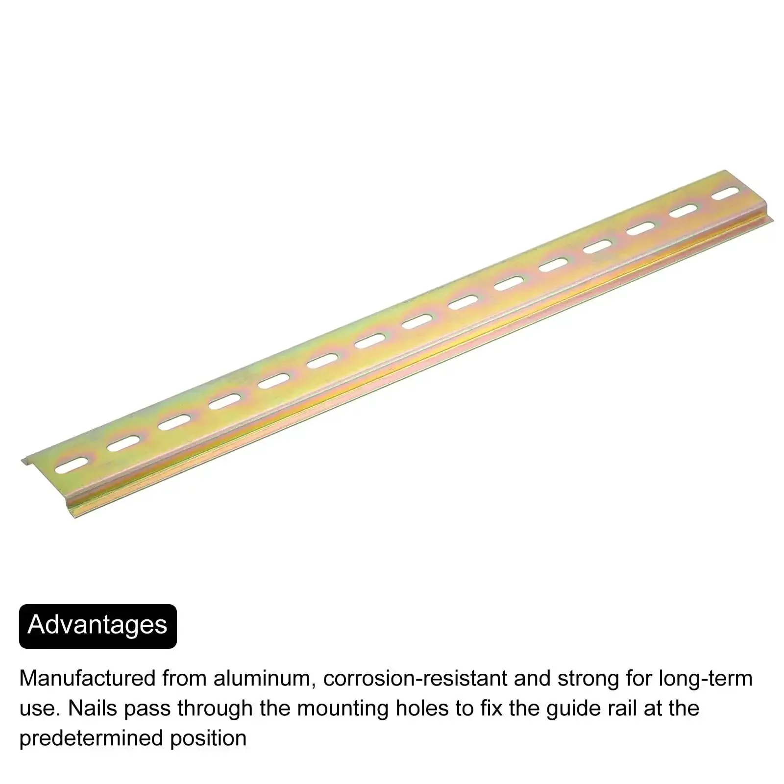 Five Pack DIN Rail Slotted Iron Mounting Guide Bar 20 Inch Long 35mm Wide 7.5mm High Bronze Tone Heavy Duty Rack Rail For Electrical And Industrial Gear Like Circuit Breakers, Contactors, Relays, Terminal Blocks, And Power Supplies - Image 2