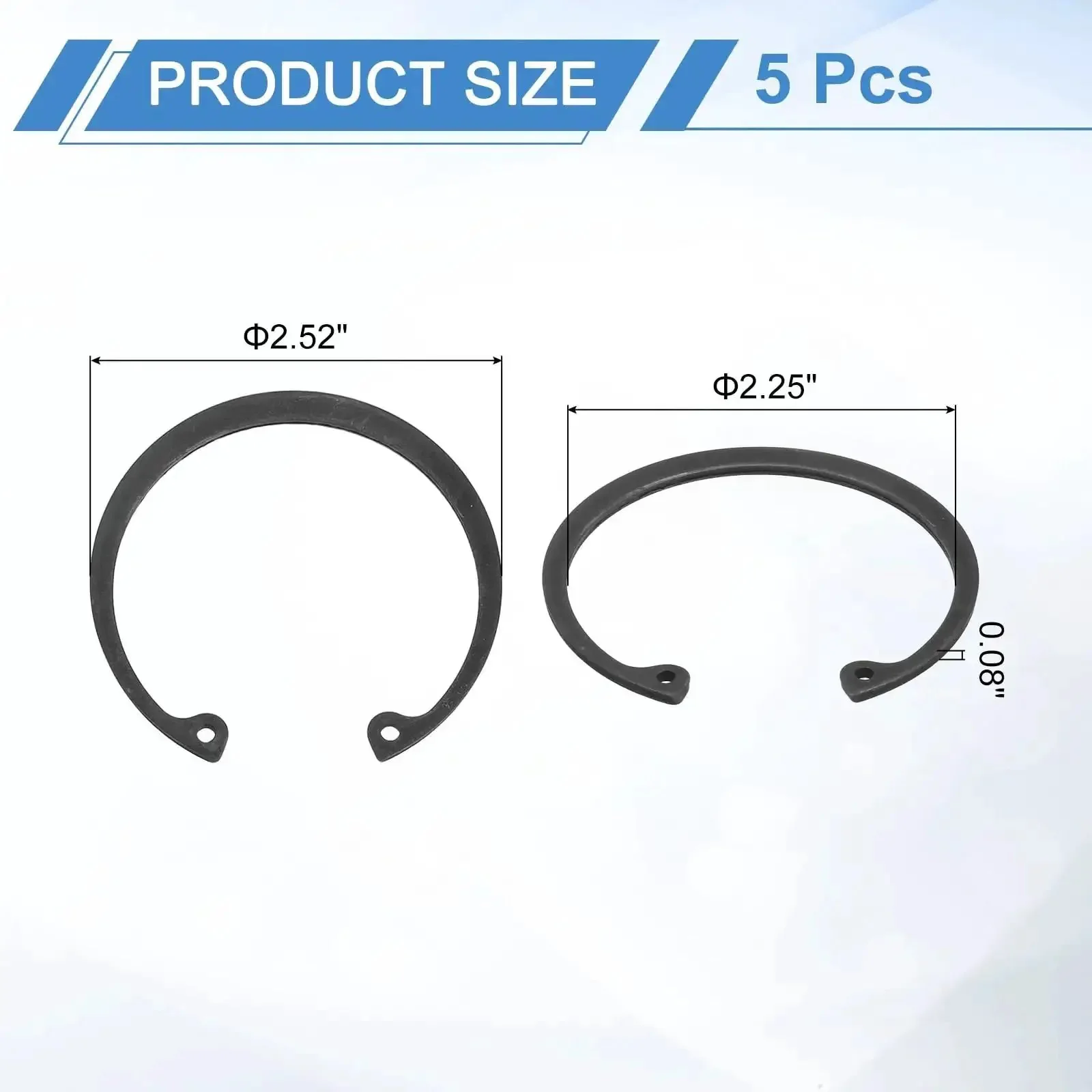 Five Pack Internal Retaining Ring Circlip Set 2.52 Inch Outer Diameter 2.25 Inch Inner Hole 0.08 Inch Thick 65Mn Spring Steel With Black Oxide Finish For Grooved Shafts And Studs - Image 6