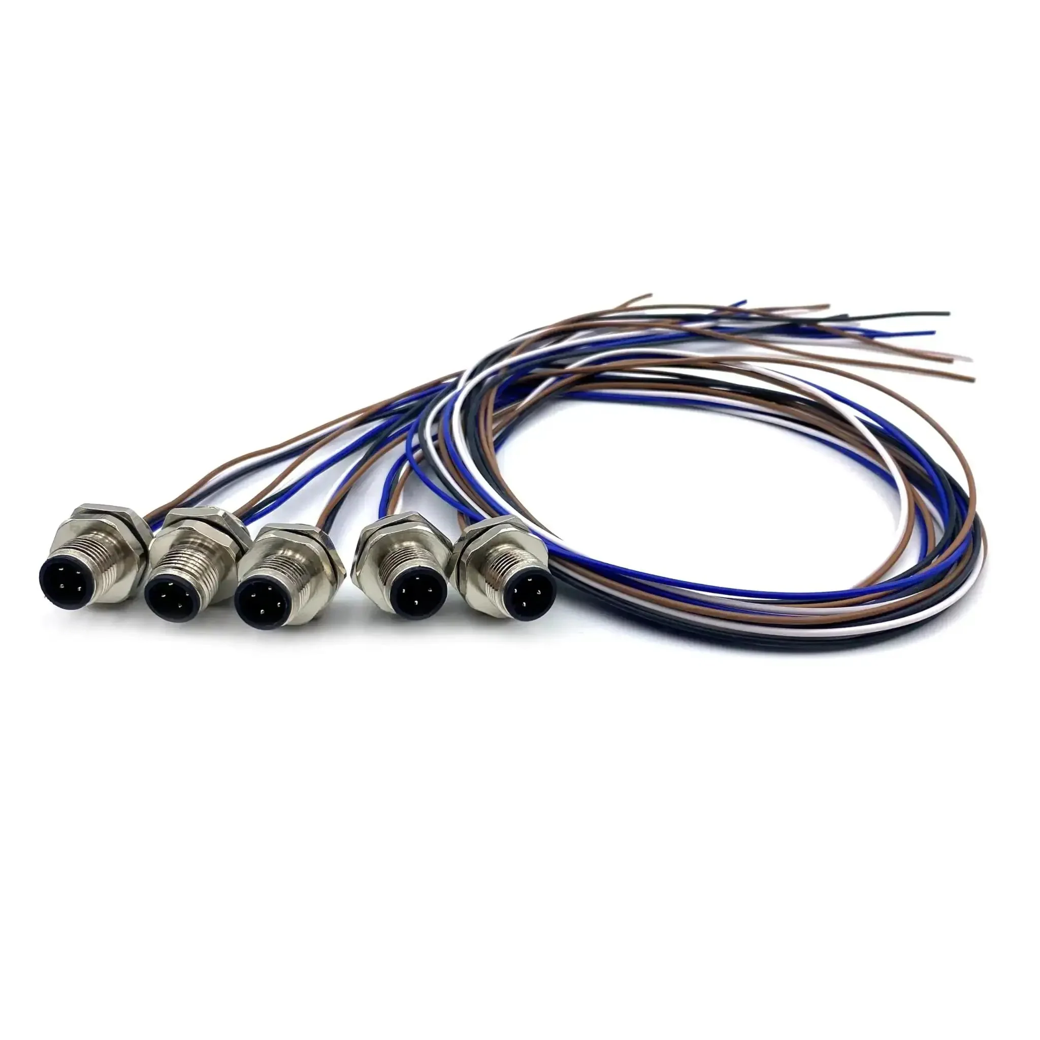 Five Pack M12 4 Pin A Code Male Connector Cable For IP67 Back Mount Unshielded Straight Aviation Socket Sensor Receptacle 250V 4A 0.5 Meter Cable Assembly With Durable Weatherproof Design