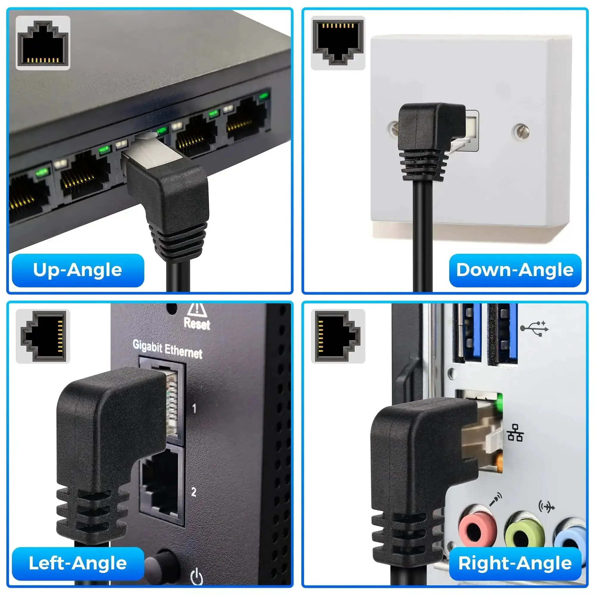 Five Pack Multi Angle Cat6 Ethernet Extension Cables With Up Down Left Right Straight Angles For A Kink Free Setup Shielded FTP RJ45 Patch Cords Male To Female Connectors Backward Compatible With Cat5e Cat5 0.6 Feet - Image 4