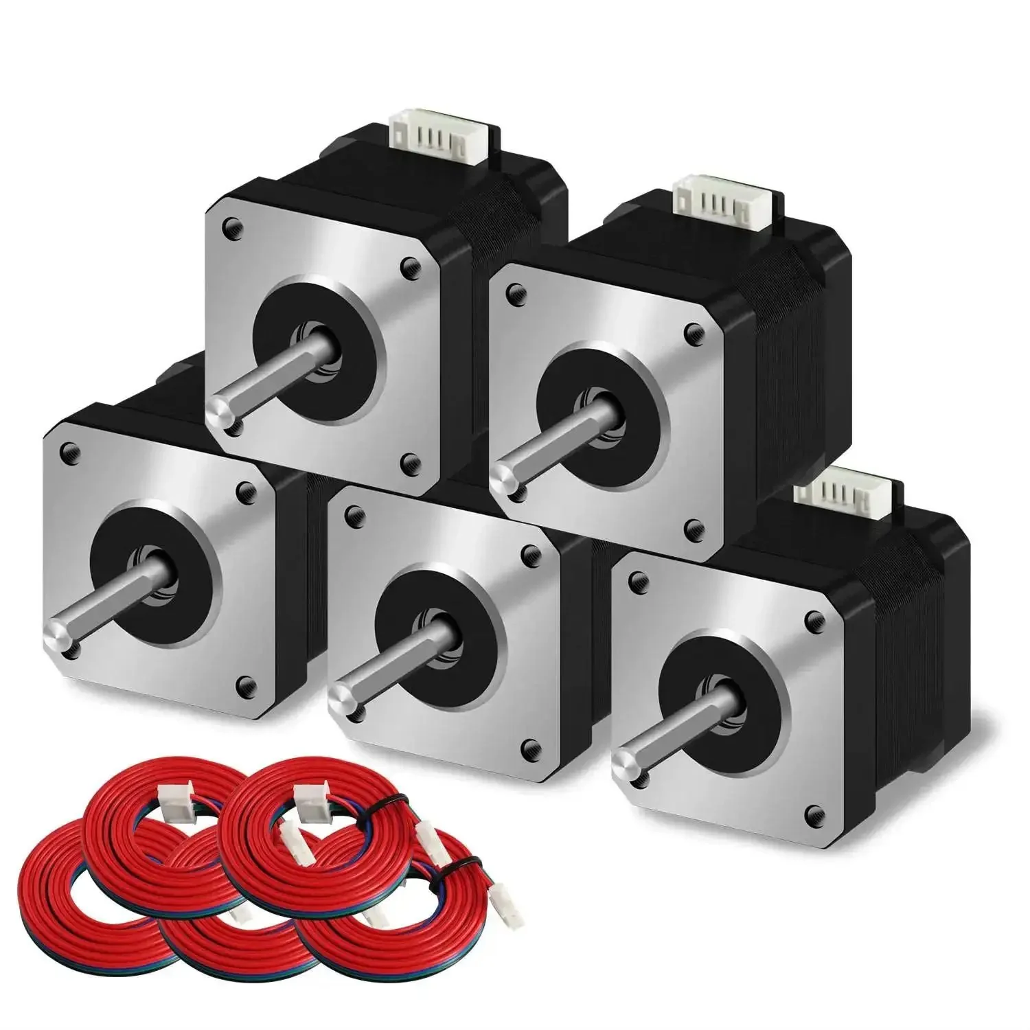 Five Pack Nema 17 Stepper Motors 17HS4401 Two Phase Bipolar 1.5A 59.5oz.in 42x42x38mm 4 Wire Cable One Meter For 3D Printers Beefy Torque Quiet Performance Great For DIY CNC Projects And 3D Printers Seeking Smooth Quiet High Precision Motion