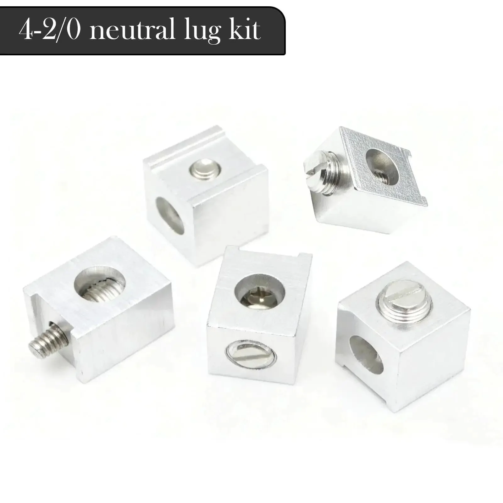 Five Pack Neutral Ground Lug Kit With Aluminum Ground Lugs For Electrical Panel And Ground Bar Installation, Sized For Four To Two Zero Gauge Wire, Includes Two Screws Per Lug, Silver Finish, Ready To Install - Image 3