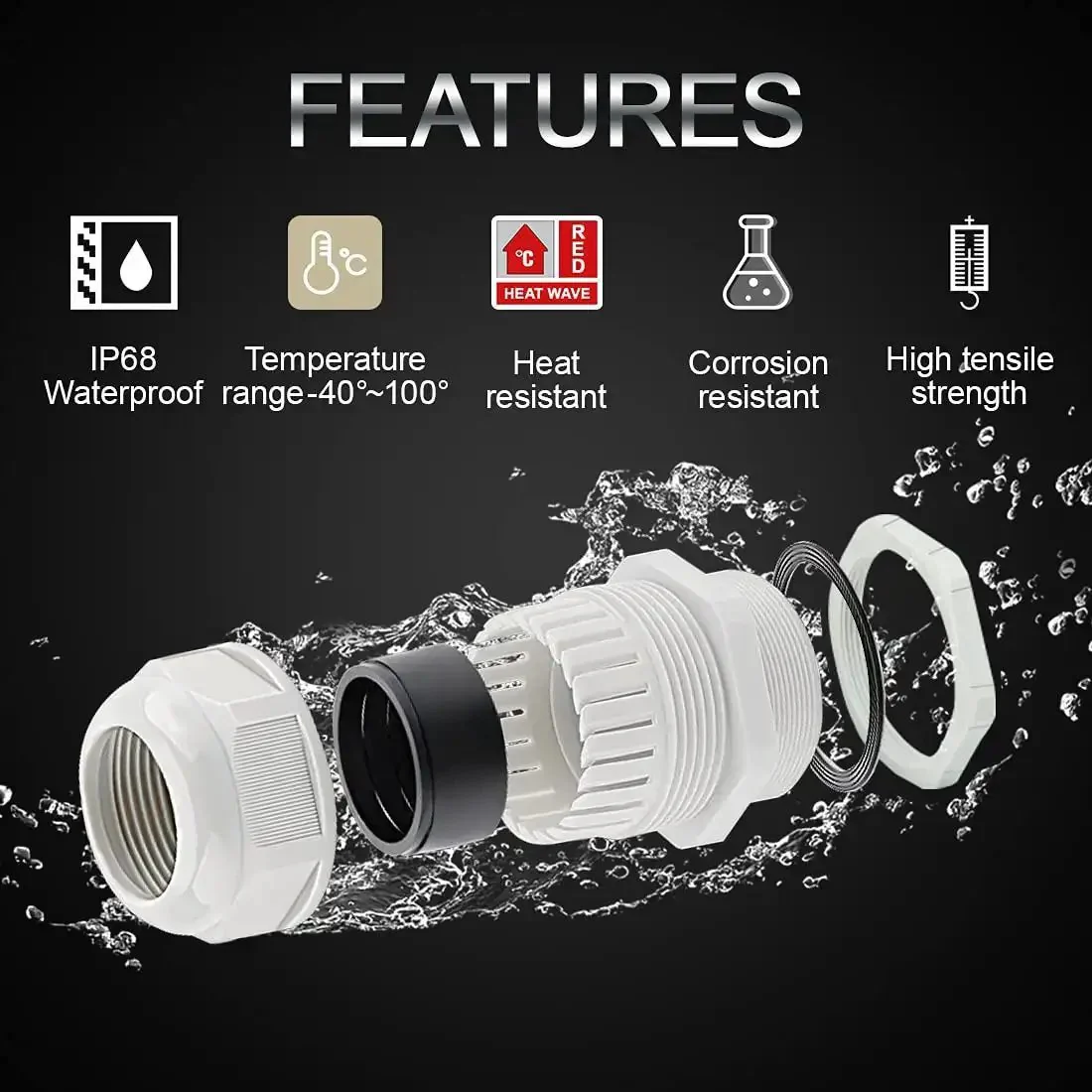 Five Pack NPT One Half Inch Cable Glands Waterproof And Adjustable For Cables And Wires From Six To Twelve Millimeter Grey Nylon Joints With Gaskets For Electrical Enclosures And Weatherproof Wiring Projects - Image 6