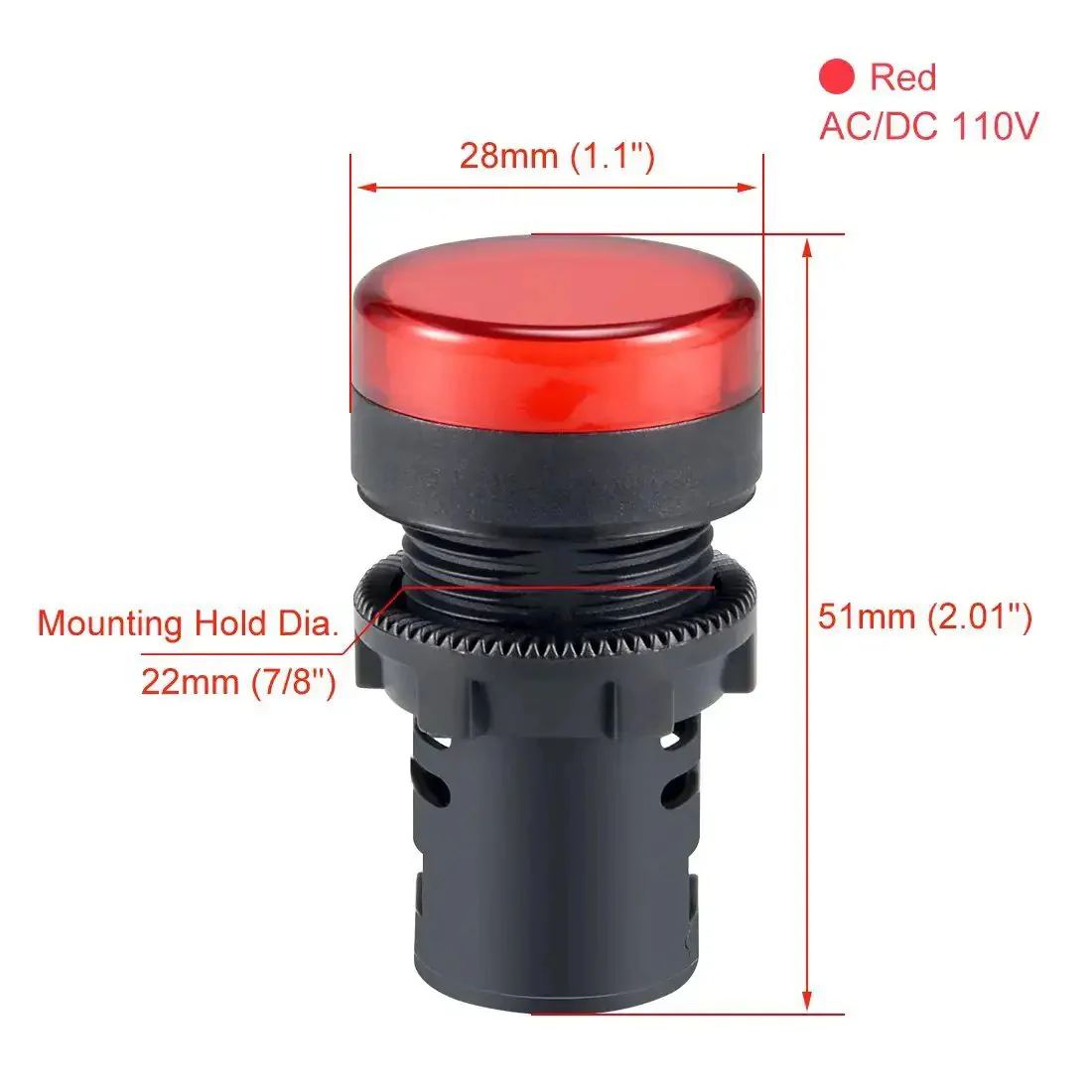Five Pack Red LED Indicator Lights For AC DC 110V, Flush Mount Panel, 7/8 Inch (22mm) Hole, Screw Clamp Connection, High Brightness For Power, Telecom, Machinery, Tools, And Home Appliances - Image 5