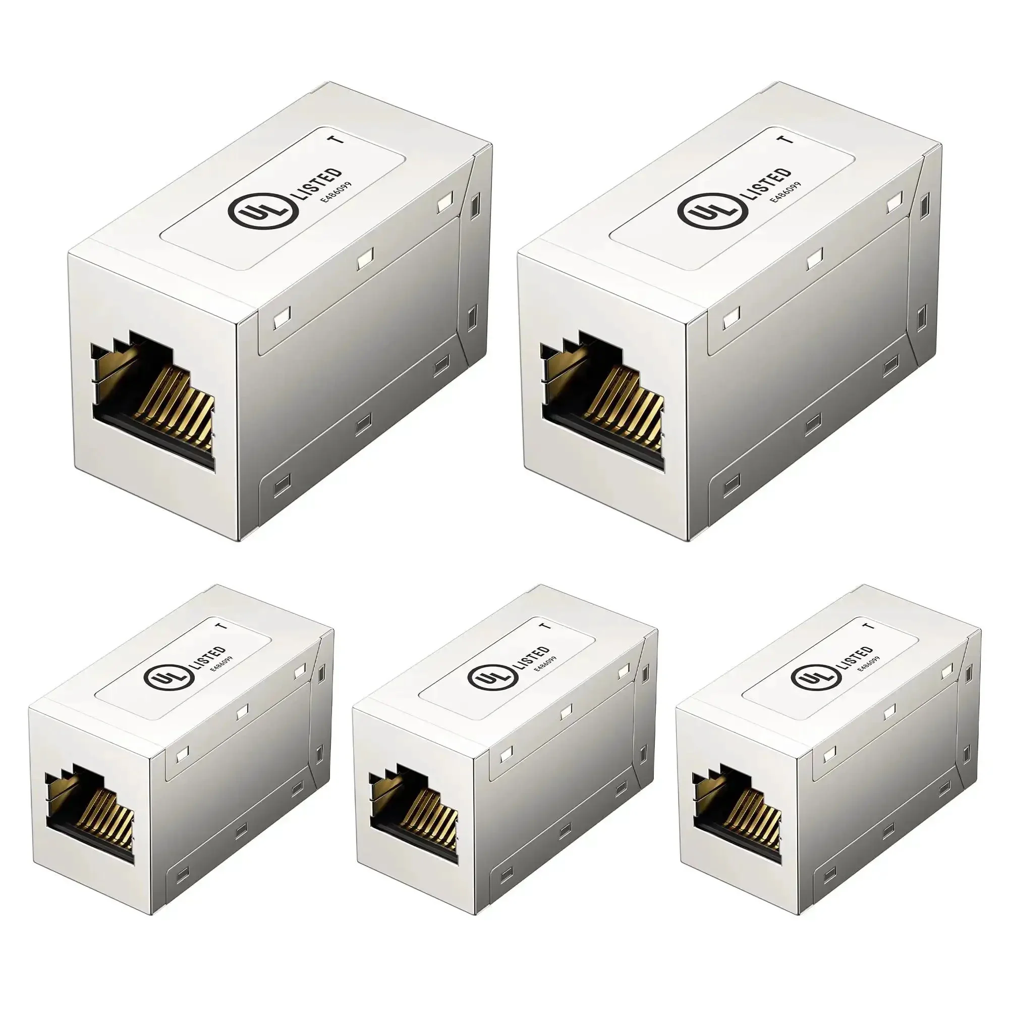 Five Pack Shielded Cat6a Ethernet Couplers Female To Female Extender Adapters For 10Gbps Networking Pro Grade Plug And Play With Gold Plated Contacts Cat6 And Cat5e Compatible
