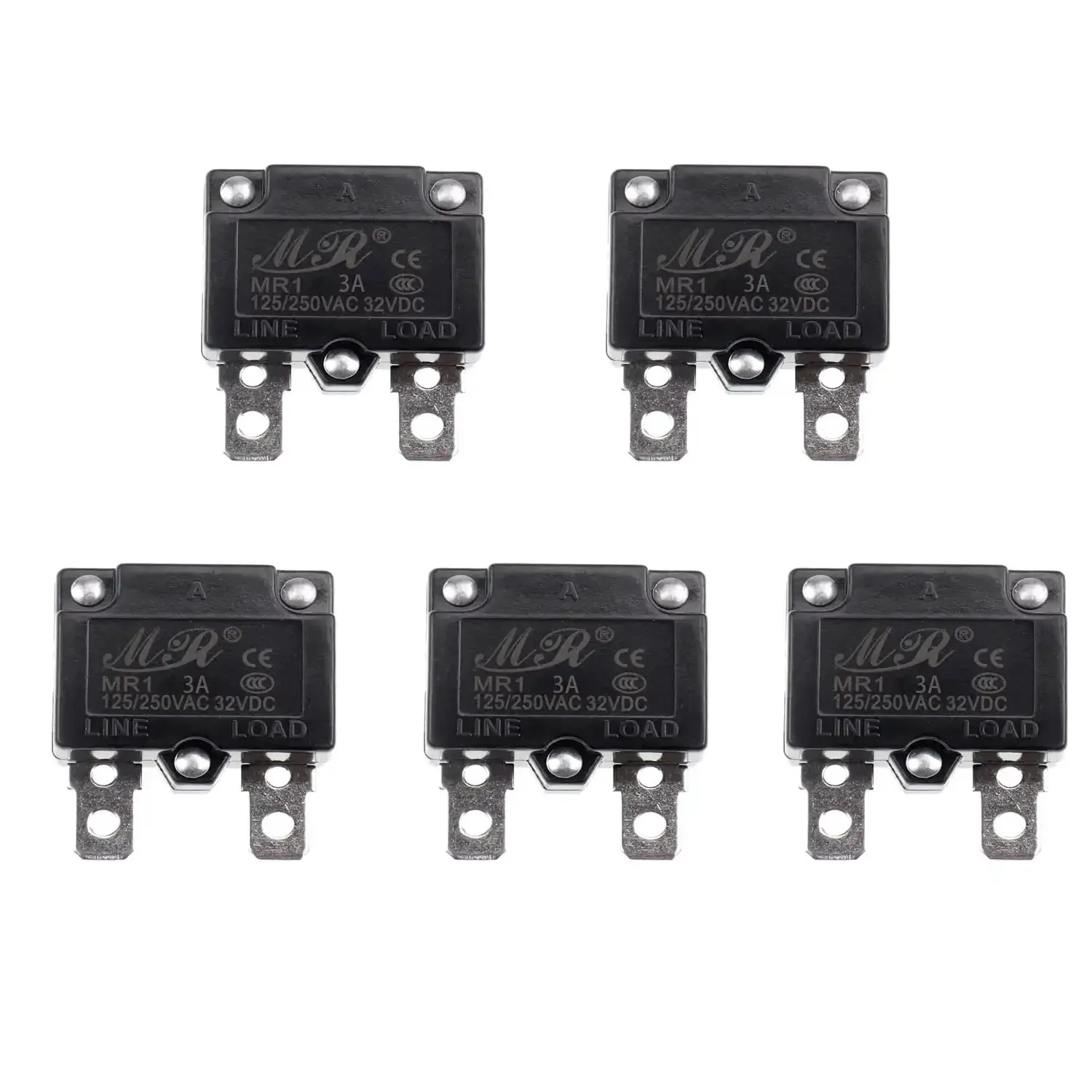 Five Pack Thermal Circuit Breaker 125 To 250V AC And 32V DC Auto Reset Overload Protector Switch 3A Single Pole Relay Fuse For Home Workshop Electronics Projects Gear DIY