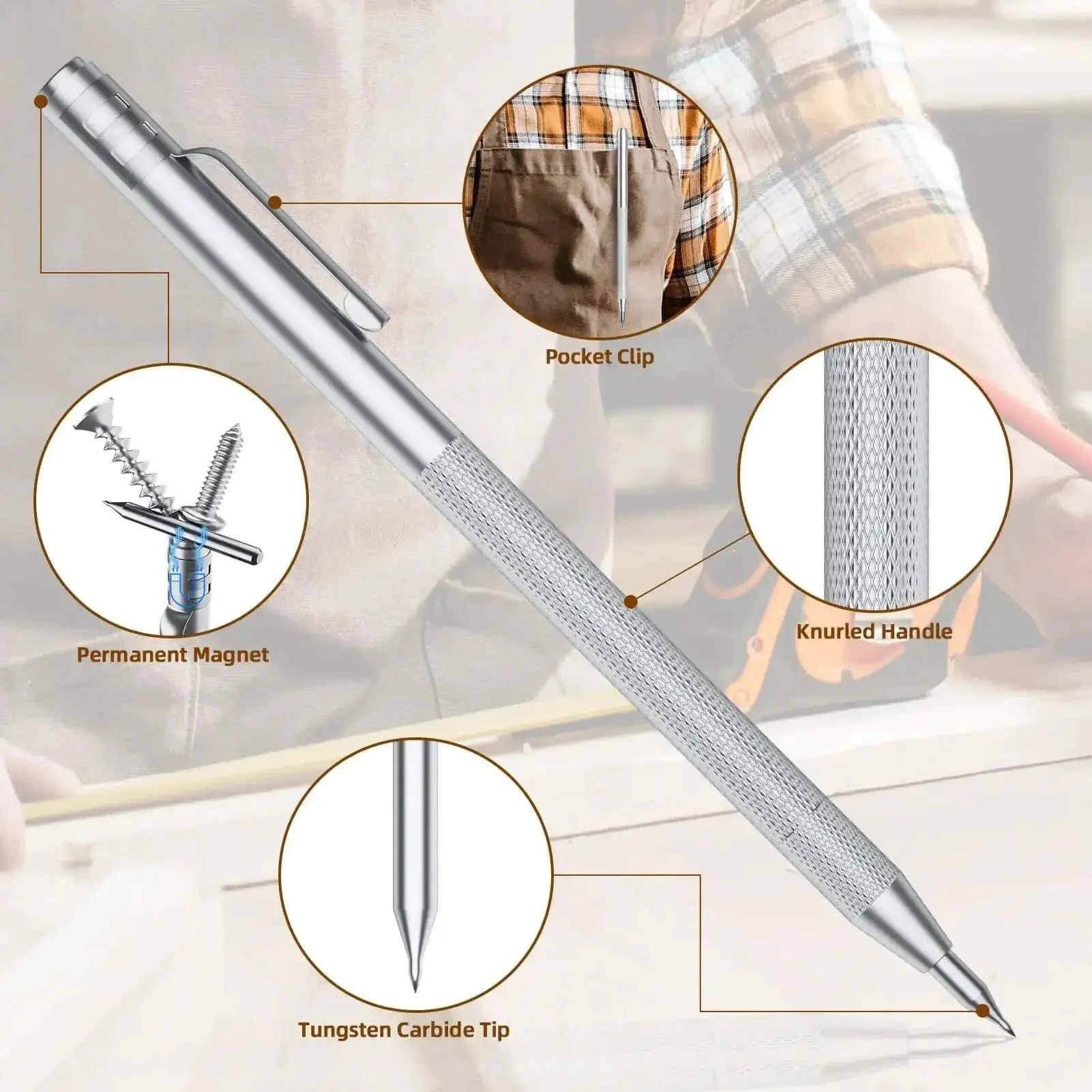 Five Pack Tungsten Carbide Scriber Set With 25 Replacement Tips Magnetic Engraving Pen And A 6 Inch Stainless Steel Ruler Knurled Aluminum Handle For Glass Ceramics And Metal Projects - Image 5