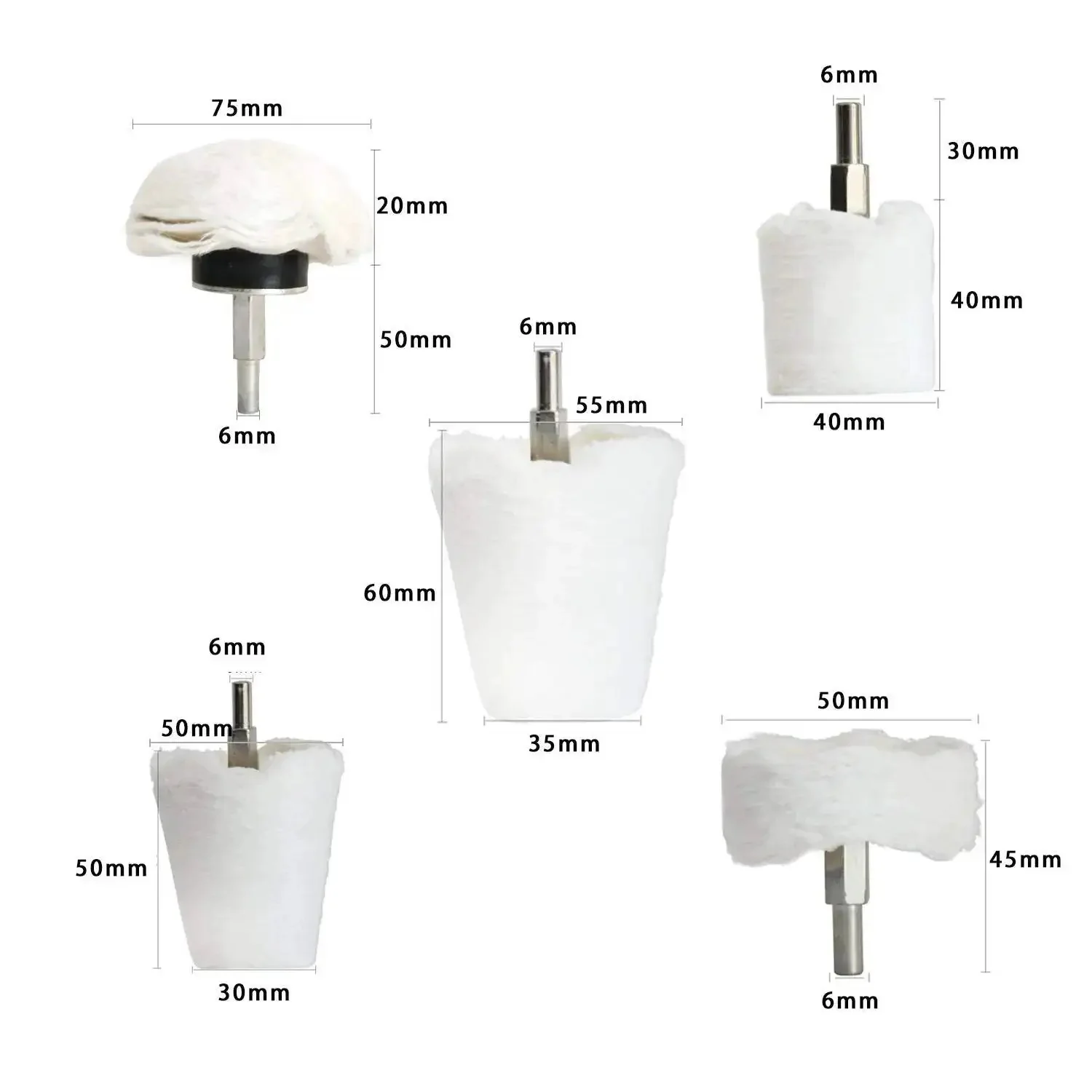 Five Pack White Flannelette Polishing Pad Buffing Wheel Kit Pro Grade Buffing Tools For Metal Aluminum Stainless Steel Chrome Wood Plastic Ceramic Glass Jewelry Fabrics Cotton Machine Finishing - Image 2