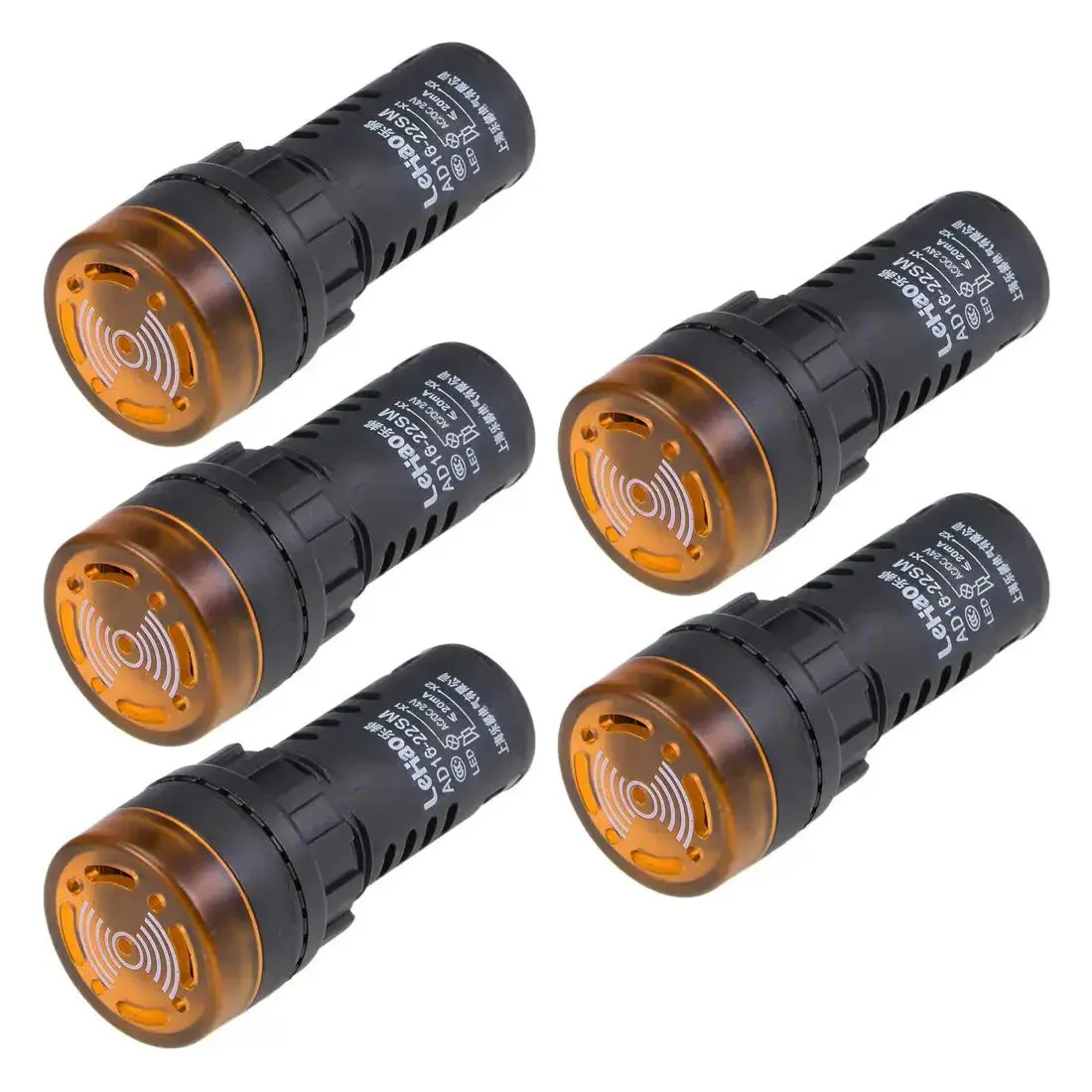 Five Pack Yellow Indicator Light With Buzzer AC And DC 24V, 22mm Panel Mount Flashing Alarm For Electrical Control Panels HVAC DIY Projects High Brightness Loud Buzzer Easy Install