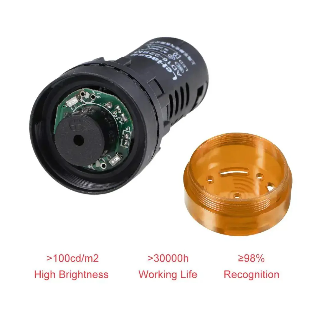 Five Pack Yellow Indicator Light With Buzzer AC And DC 24V, 22mm Panel Mount Flashing Alarm For Electrical Control Panels HVAC DIY Projects High Brightness Loud Buzzer Easy Install - Image 6